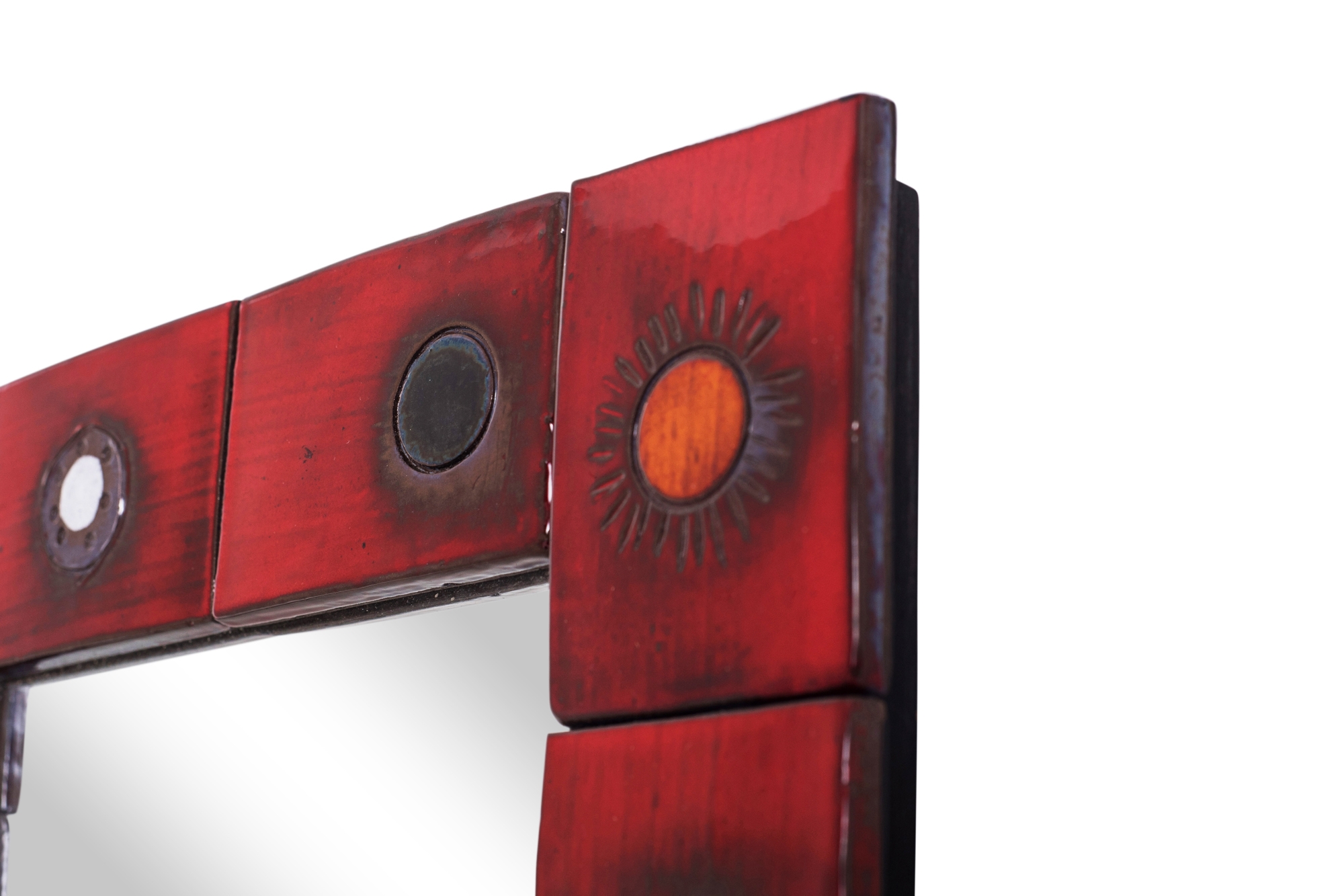 Ceramic Tile Mirror by Oswald Tieberghien in Red Glaze - 1960s