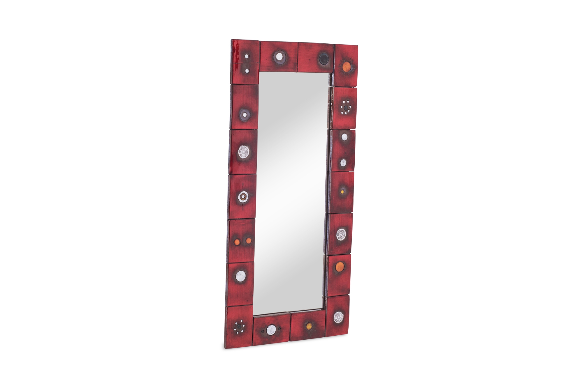 Ceramic Tile Mirror by Oswald Tieberghien in Red Glaze - 1960s