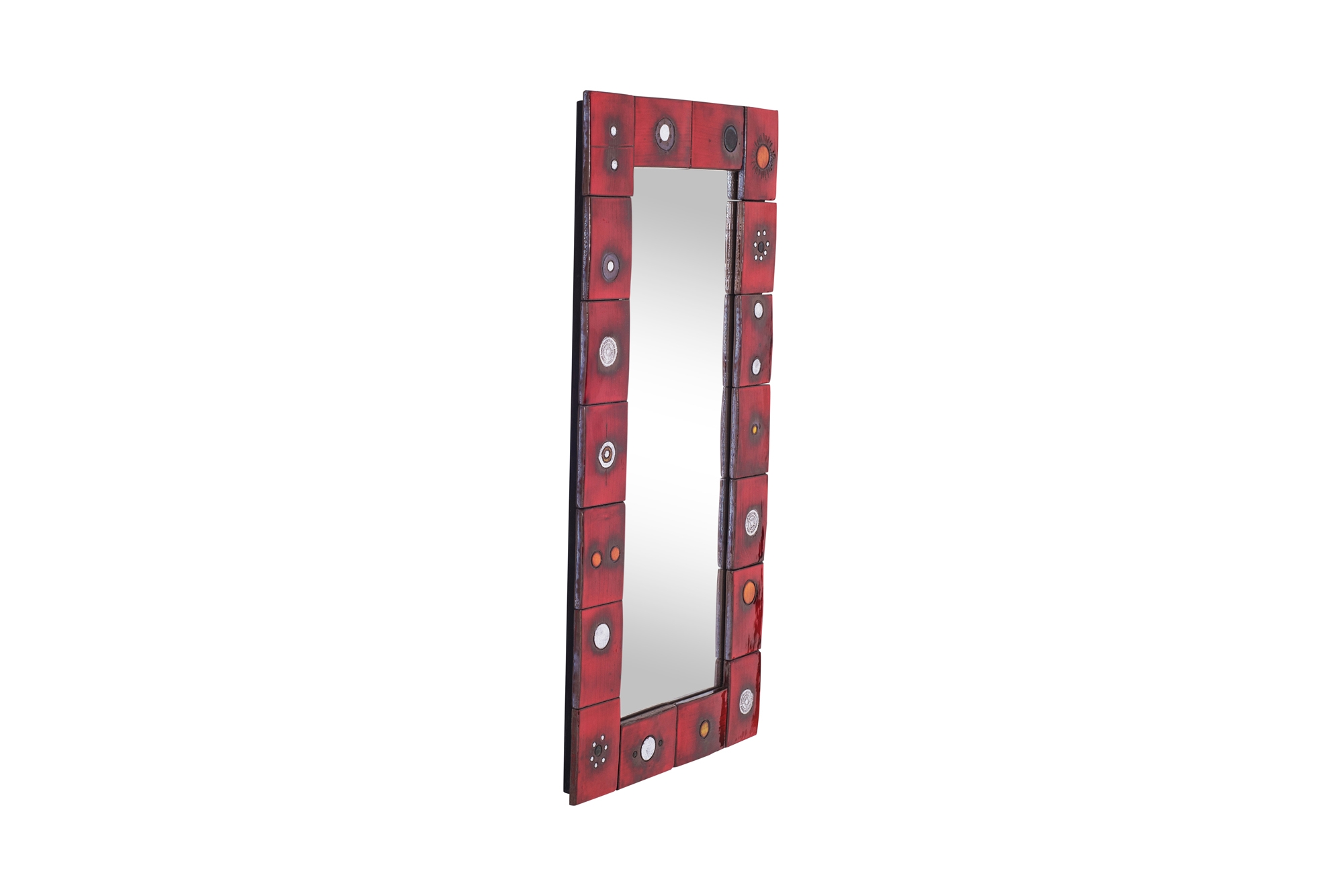 Ceramic Tile Mirror by Oswald Tieberghien in Red Glaze - 1960s