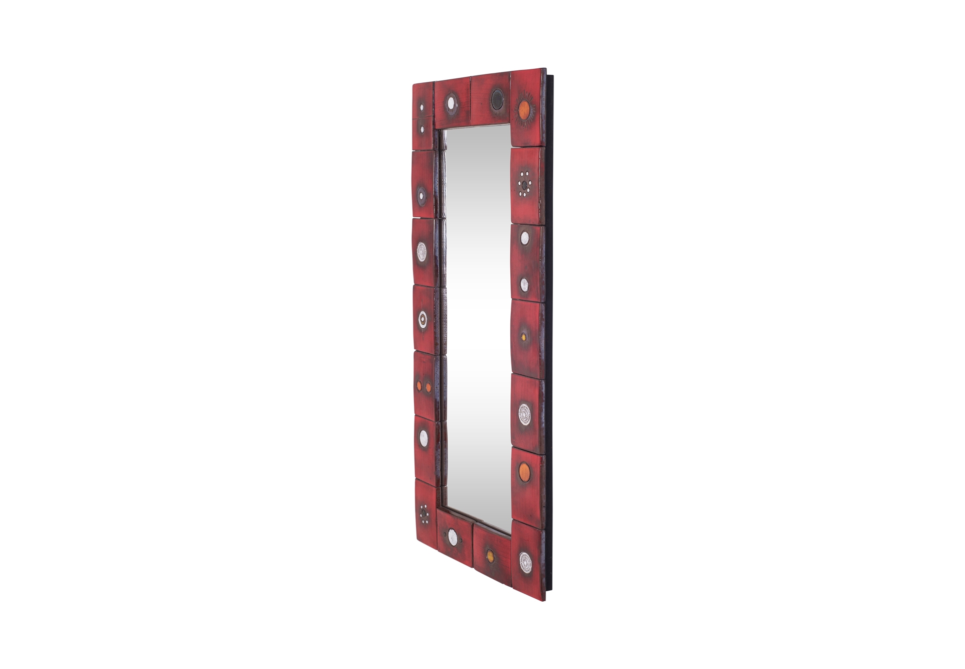 Ceramic Tile Mirror by Oswald Tieberghien in Red Glaze - 1960s