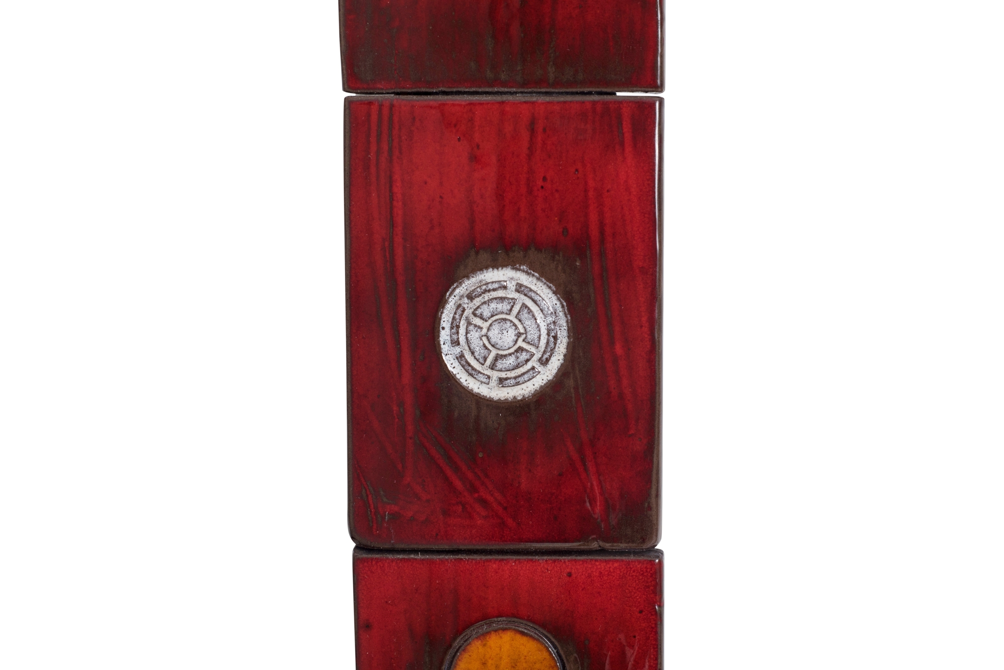 Ceramic Tile Mirror by Oswald Tieberghien in Red Glaze - 1960s
