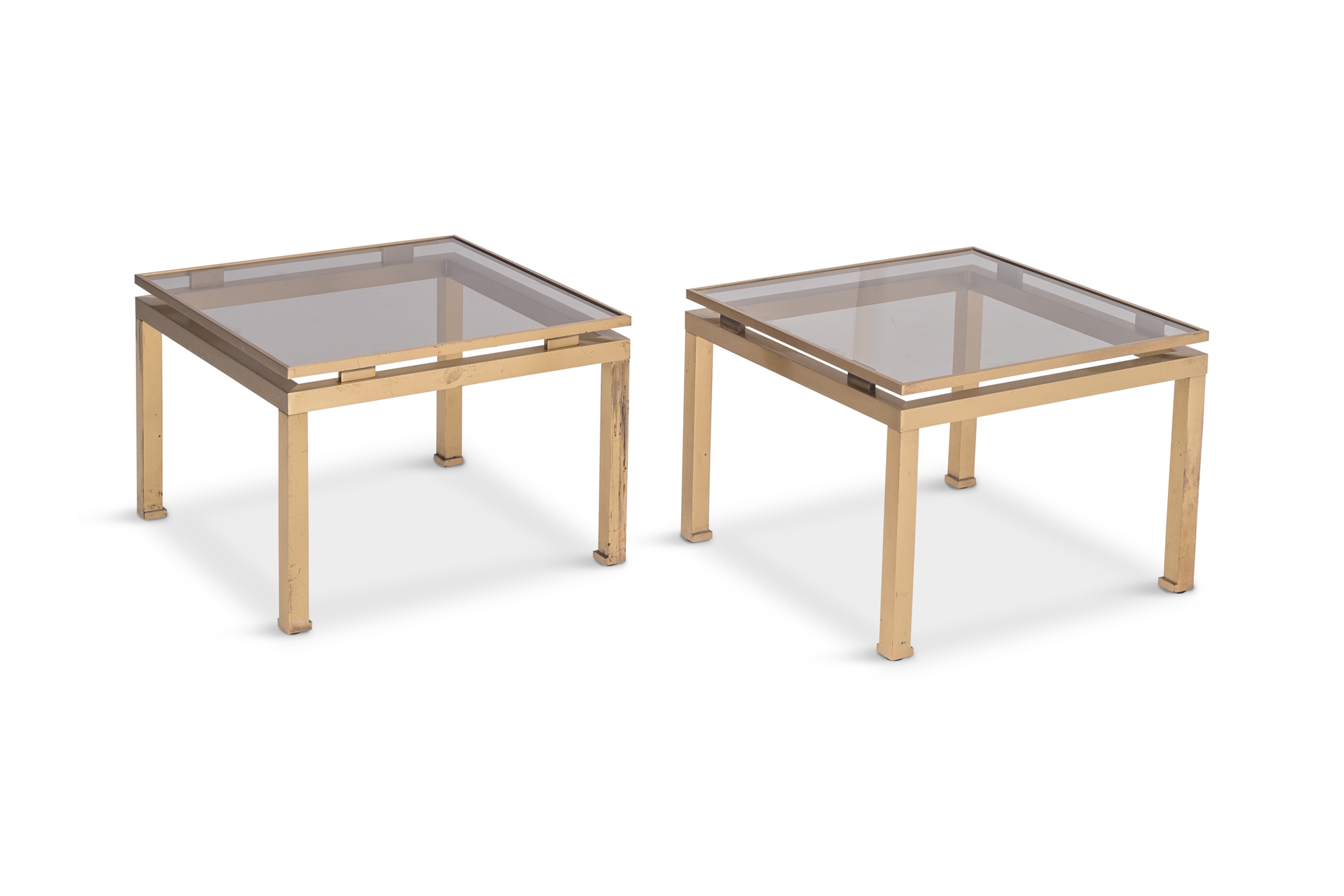 Guy Lefevre Side Tables in Brass & Smoked Glass for Maison Jansen - 1970s