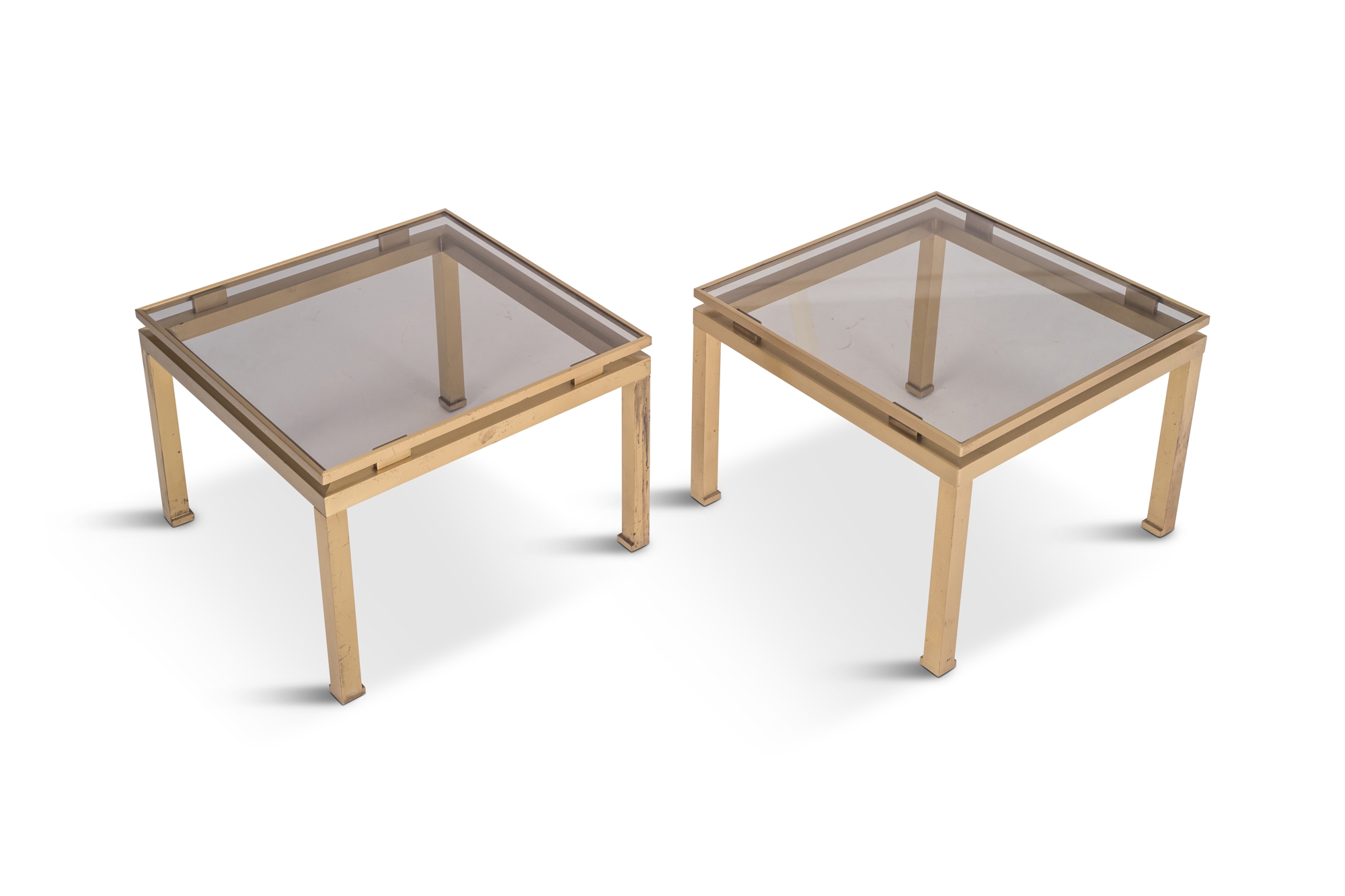 Guy Lefevre Side Tables in Brass & Smoked Glass for Maison Jansen - 1970s
