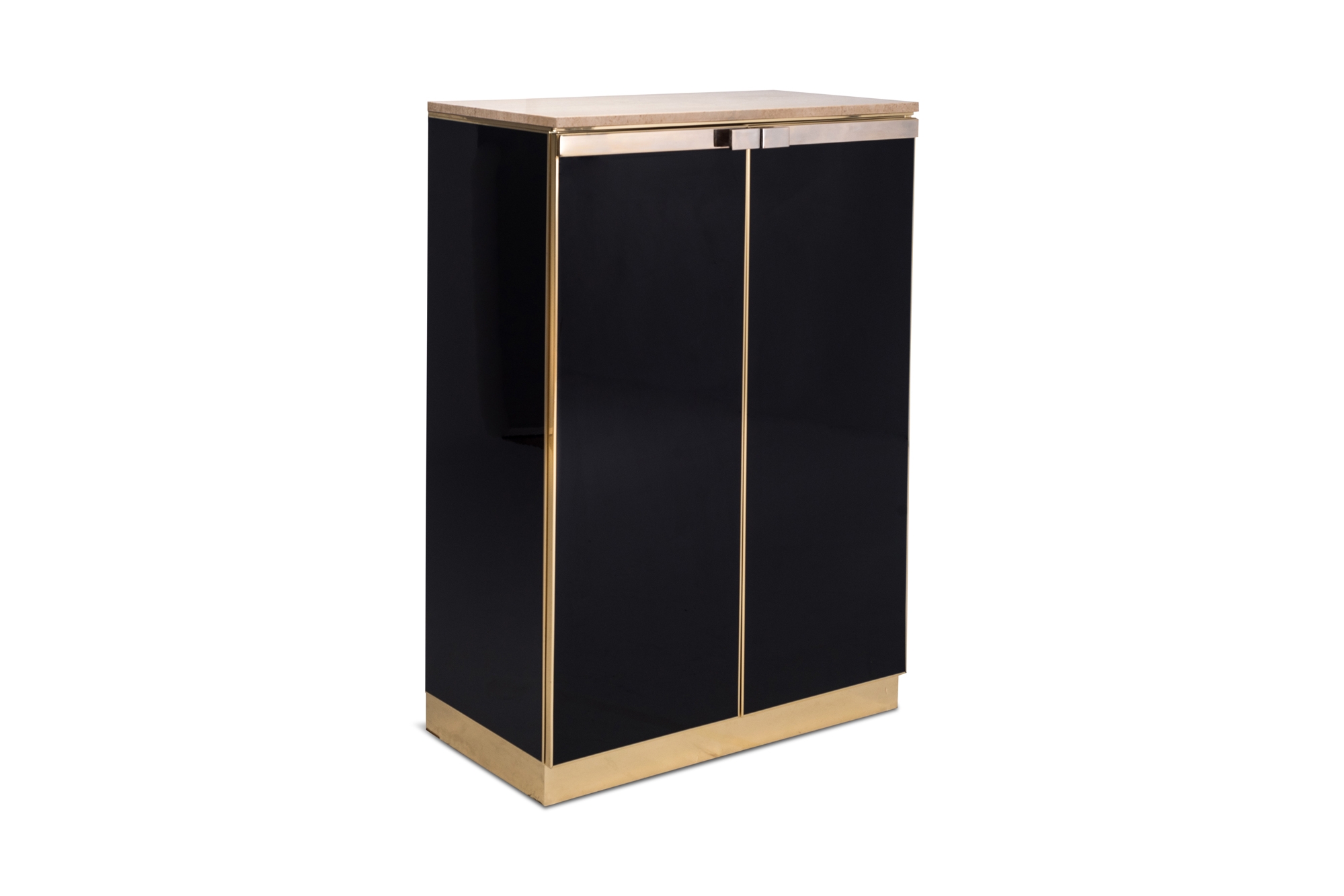Belgo Chrom Brass and Lacquer High-board with Travertine Top - 1970s