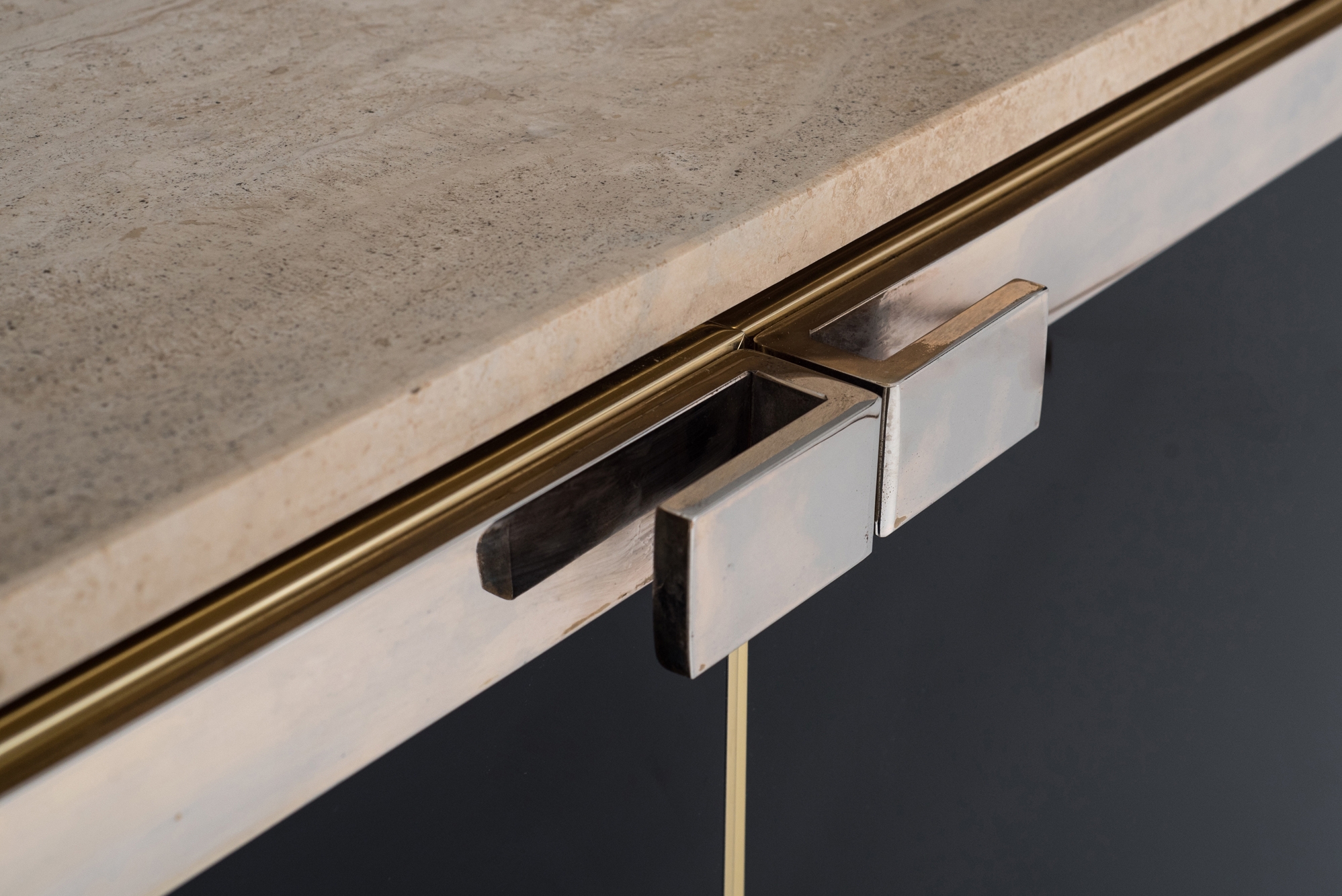 Belgo Chrom Brass and Lacquer High-board with Travertine Top - 1970s