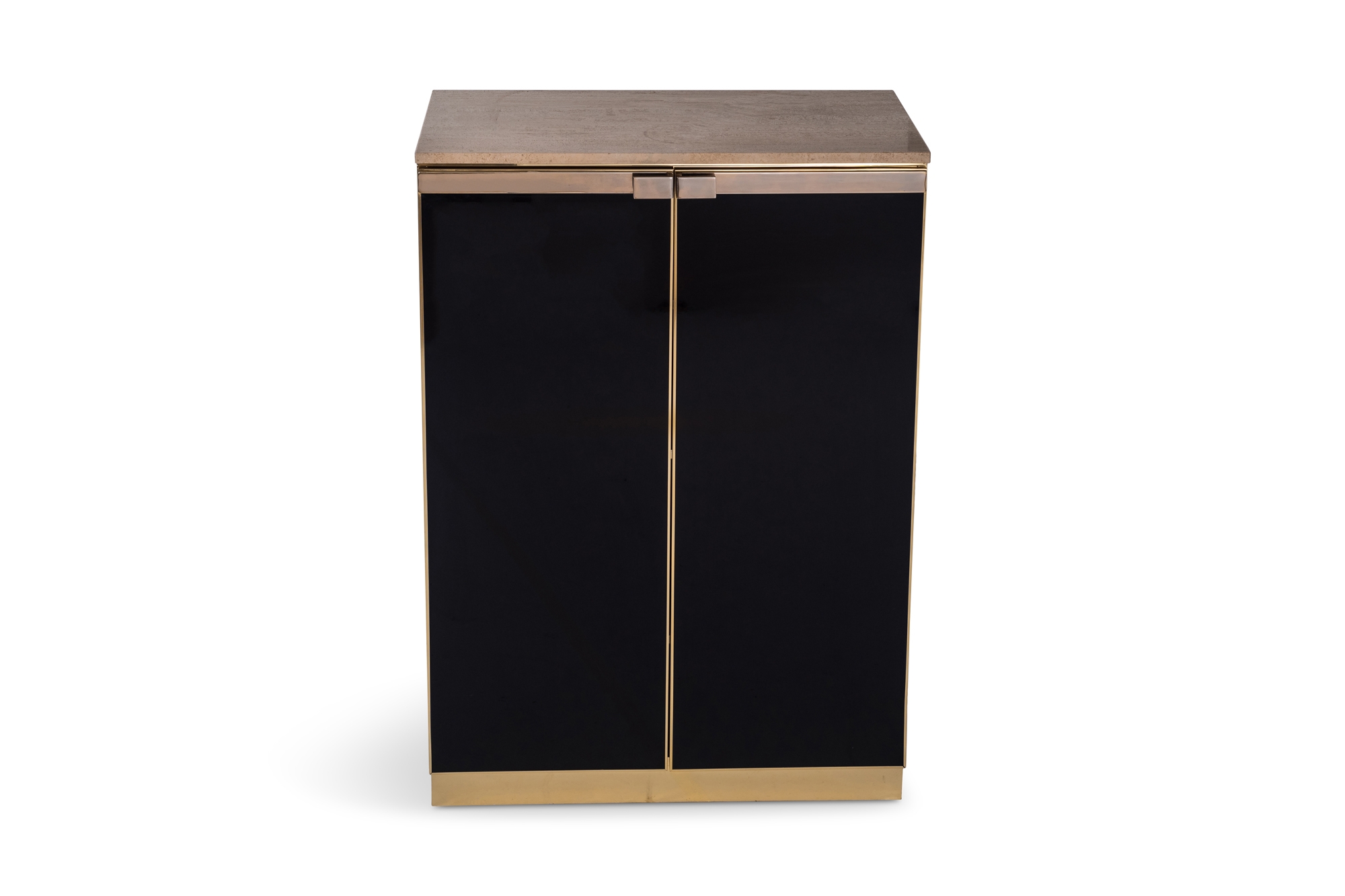 Belgo Chrom Brass and Lacquer High-board with Travertine Top - 1970s