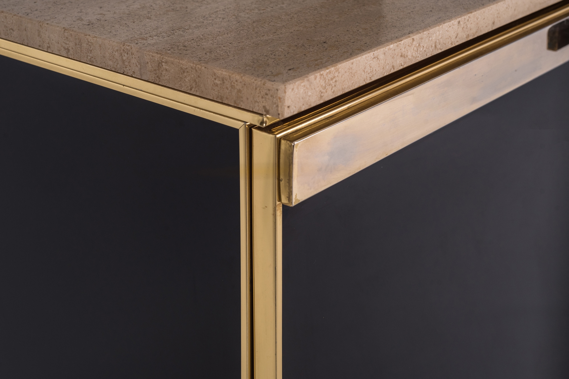 Belgo Chrom Brass and Lacquer High-board with Travertine Top - 1970s