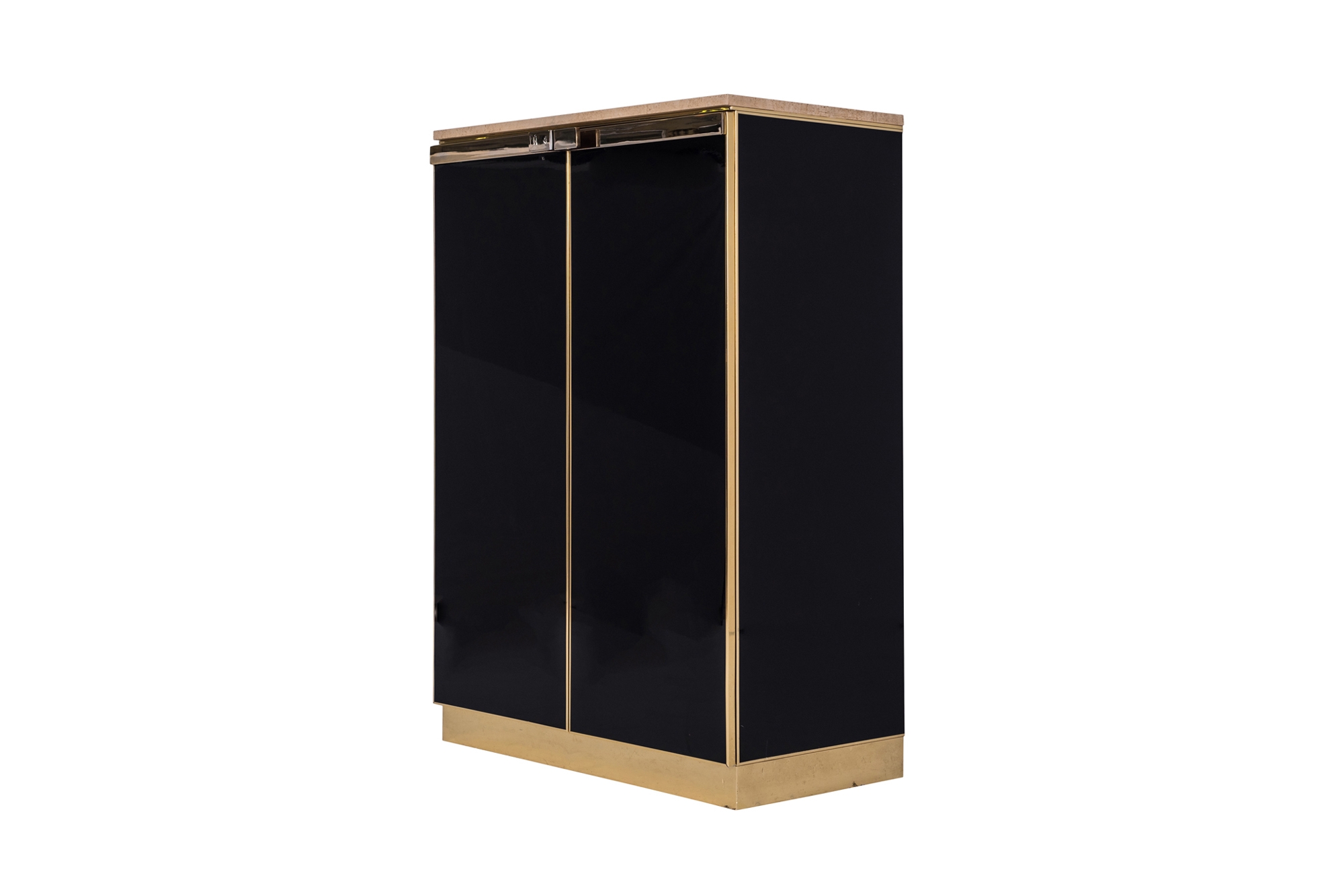 Belgo Chrom Brass and Lacquer High-board with Travertine Top - 1970s