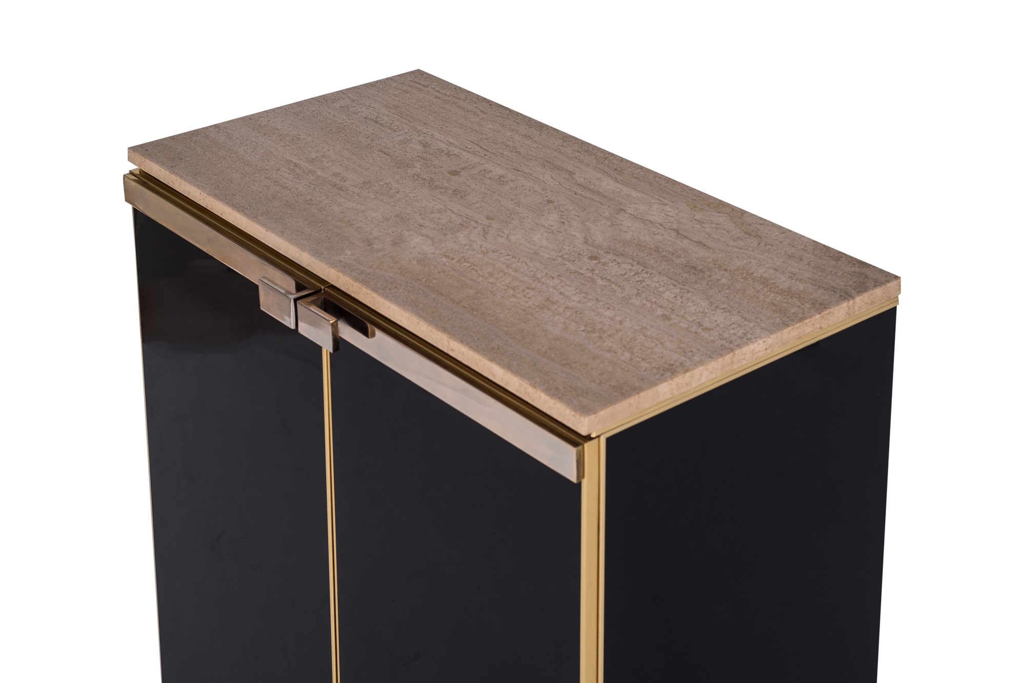Belgo Chrom Brass and Lacquer High-board with Travertine Top - 1970s