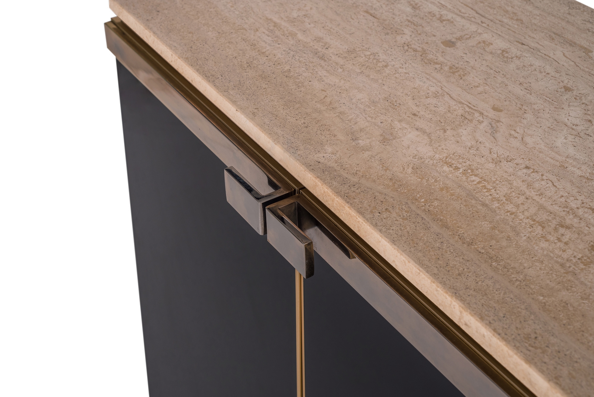 Belgo Chrom Brass and Lacquer High-board with Travertine Top - 1970s