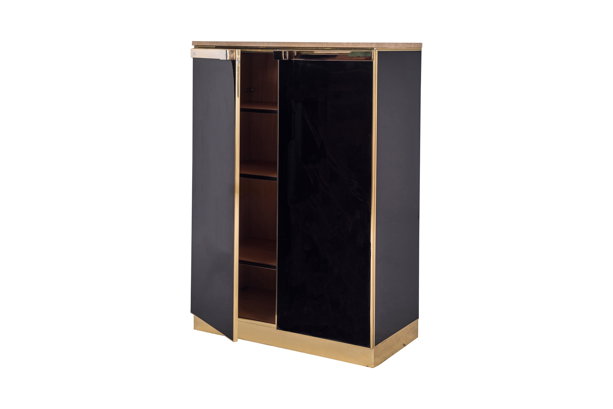 Belgo Chrom Brass and Lacquer High-board with Travertine Top - 1970s