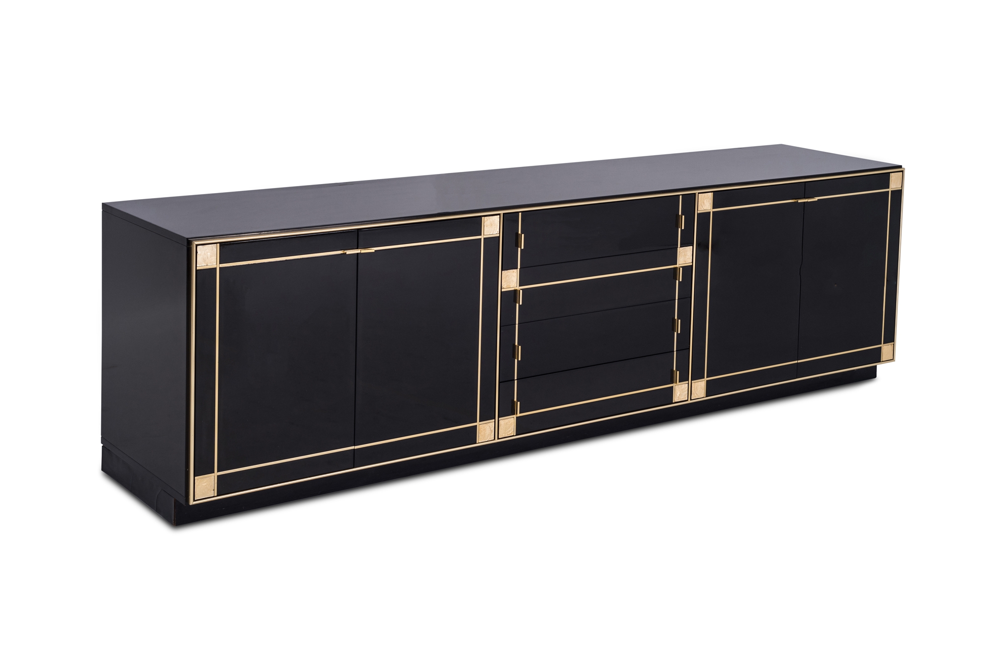 Pierre Cardin Large Black Lacquered Sideboard With Brass Details - 1980’s