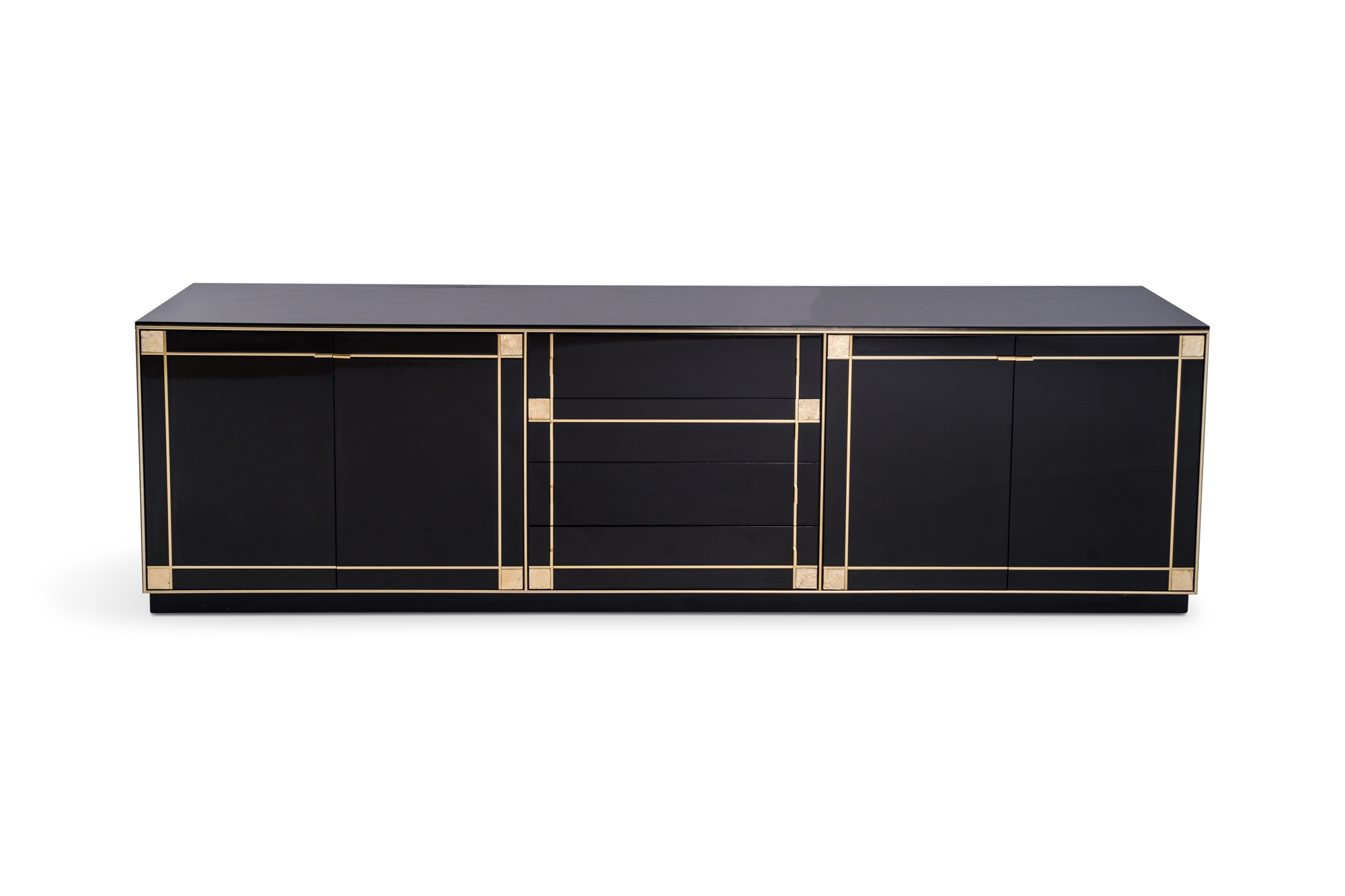 Pierre Cardin Large Black Lacquered Sideboard With Brass Details - 1980’s