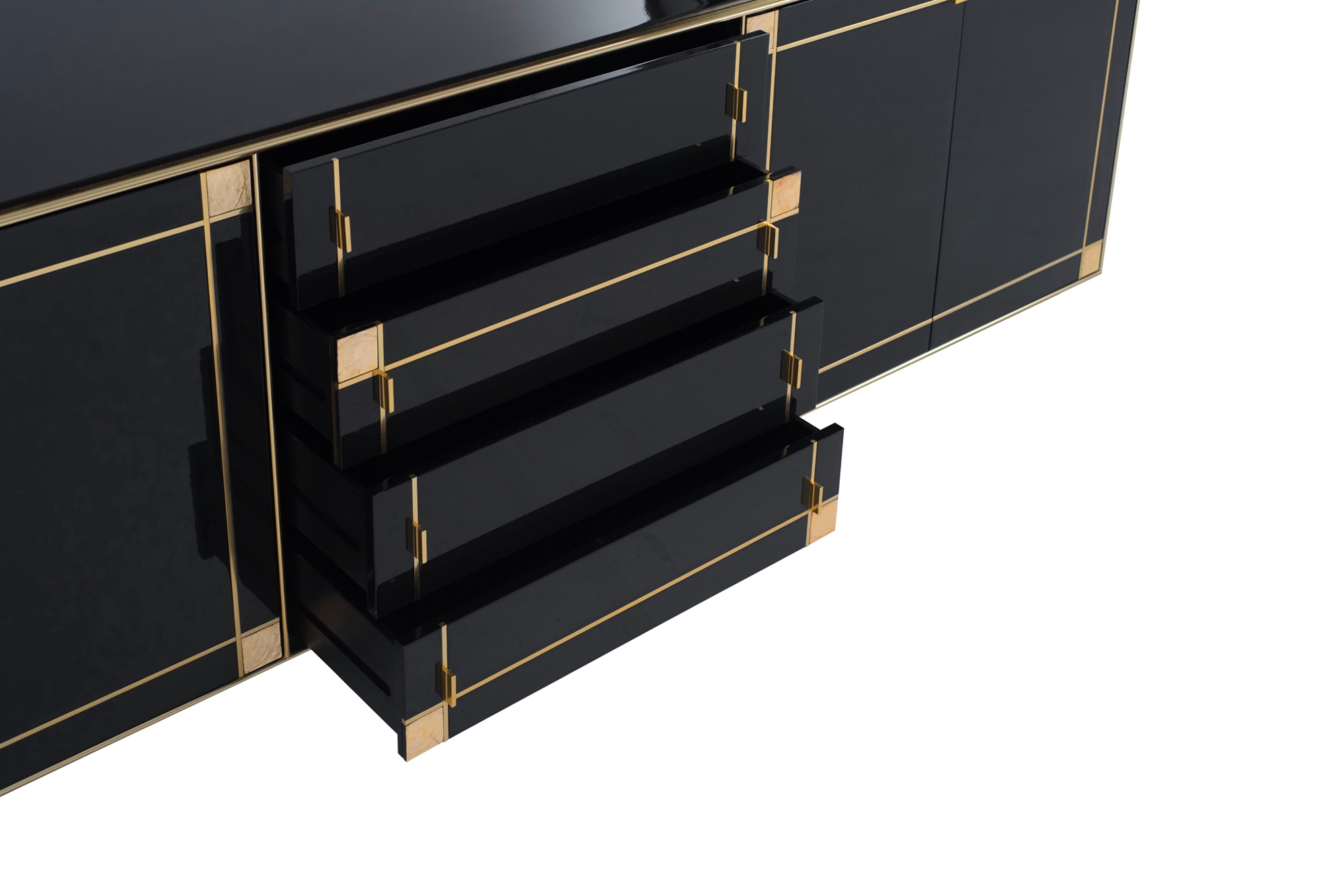 Pierre Cardin Large Black Lacquered Sideboard With Brass Details - 1980’s