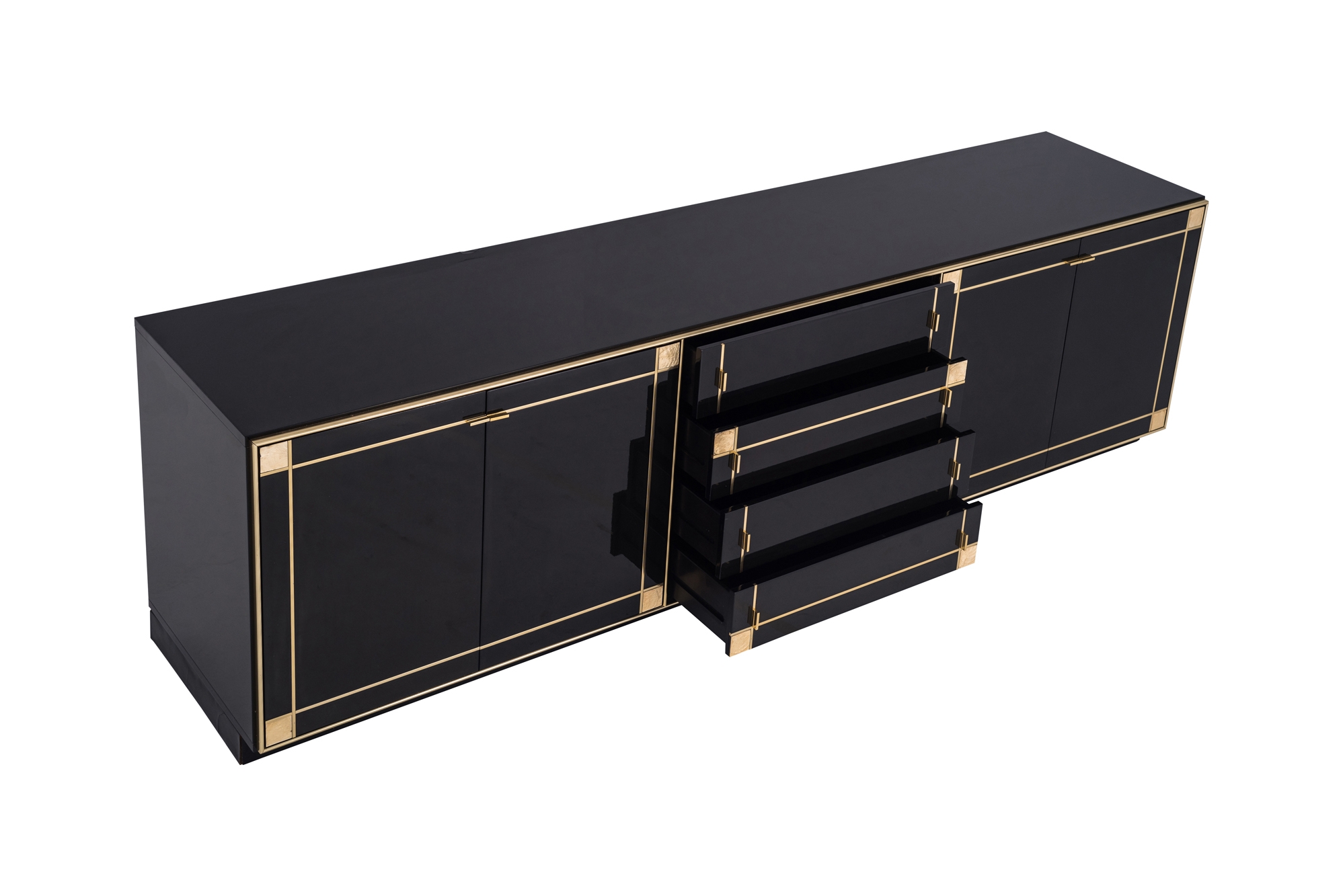 Pierre Cardin Large Black Lacquered Sideboard With Brass Details - 1980’s