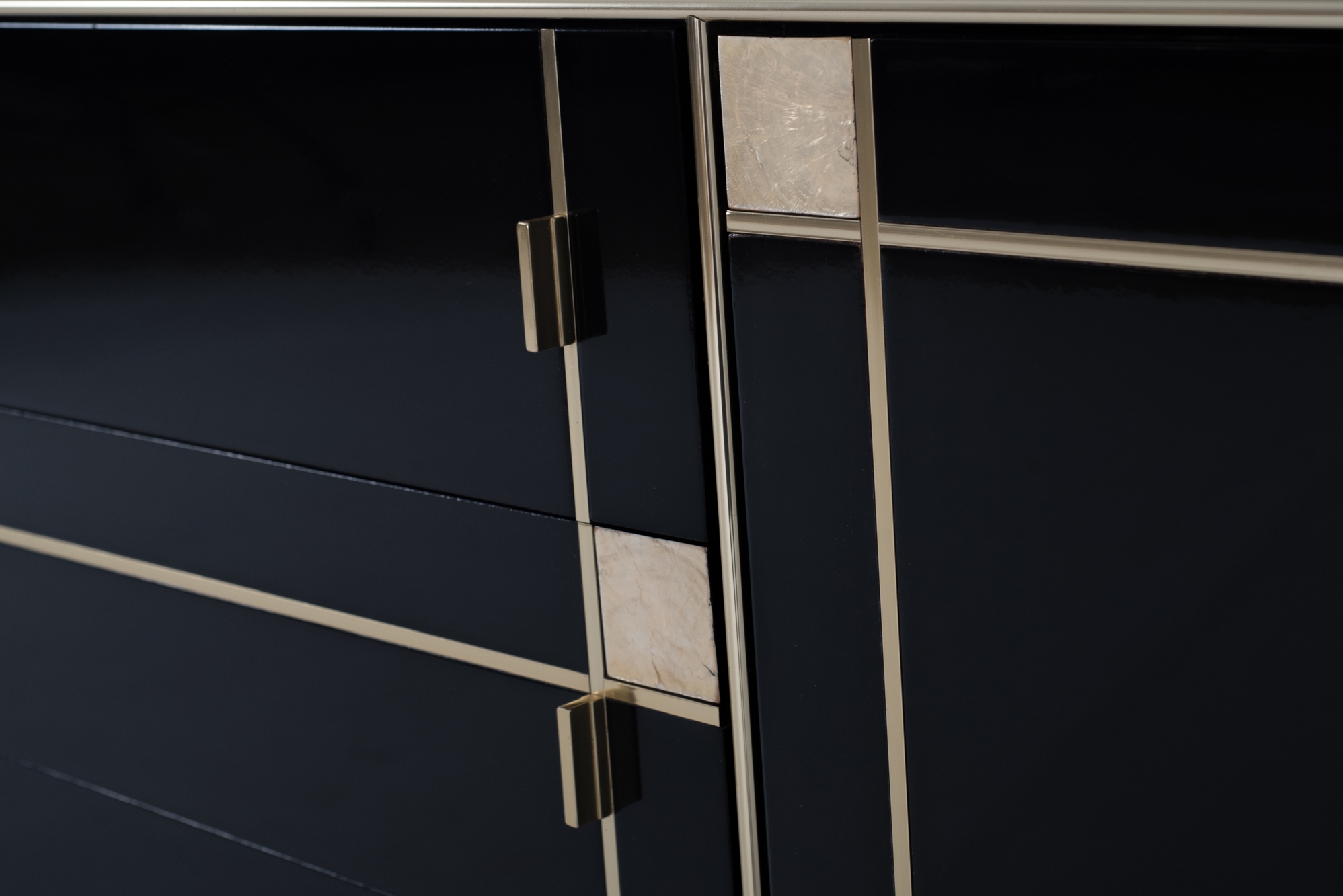 Pierre Cardin Large Black Lacquered Sideboard With Brass Details - 1980’s