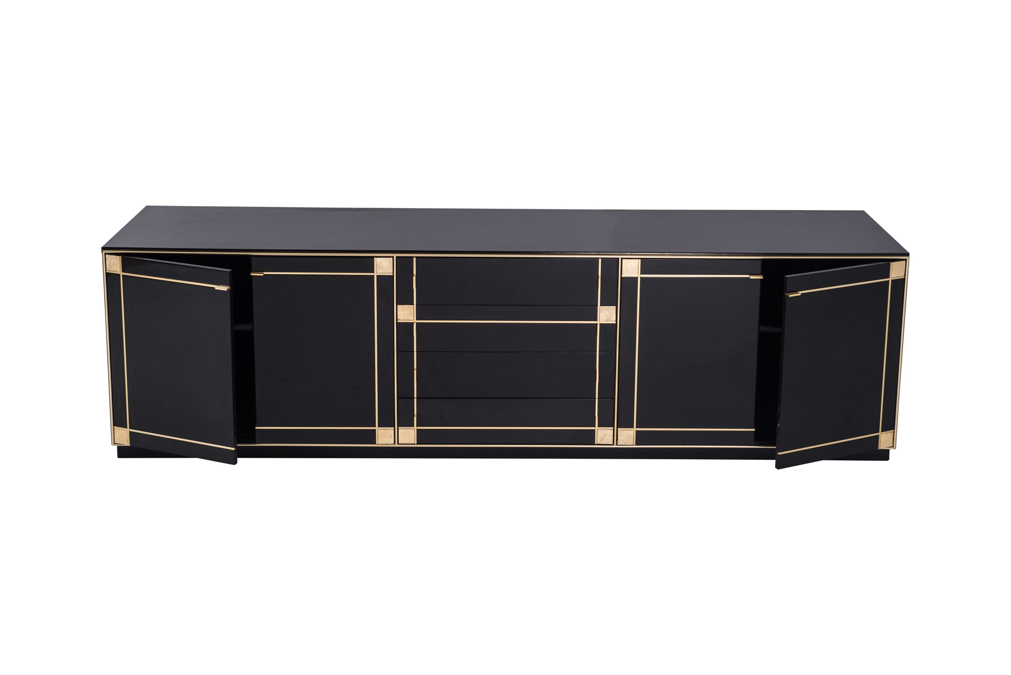 Pierre Cardin Large Black Lacquered Sideboard With Brass Details - 1980’s