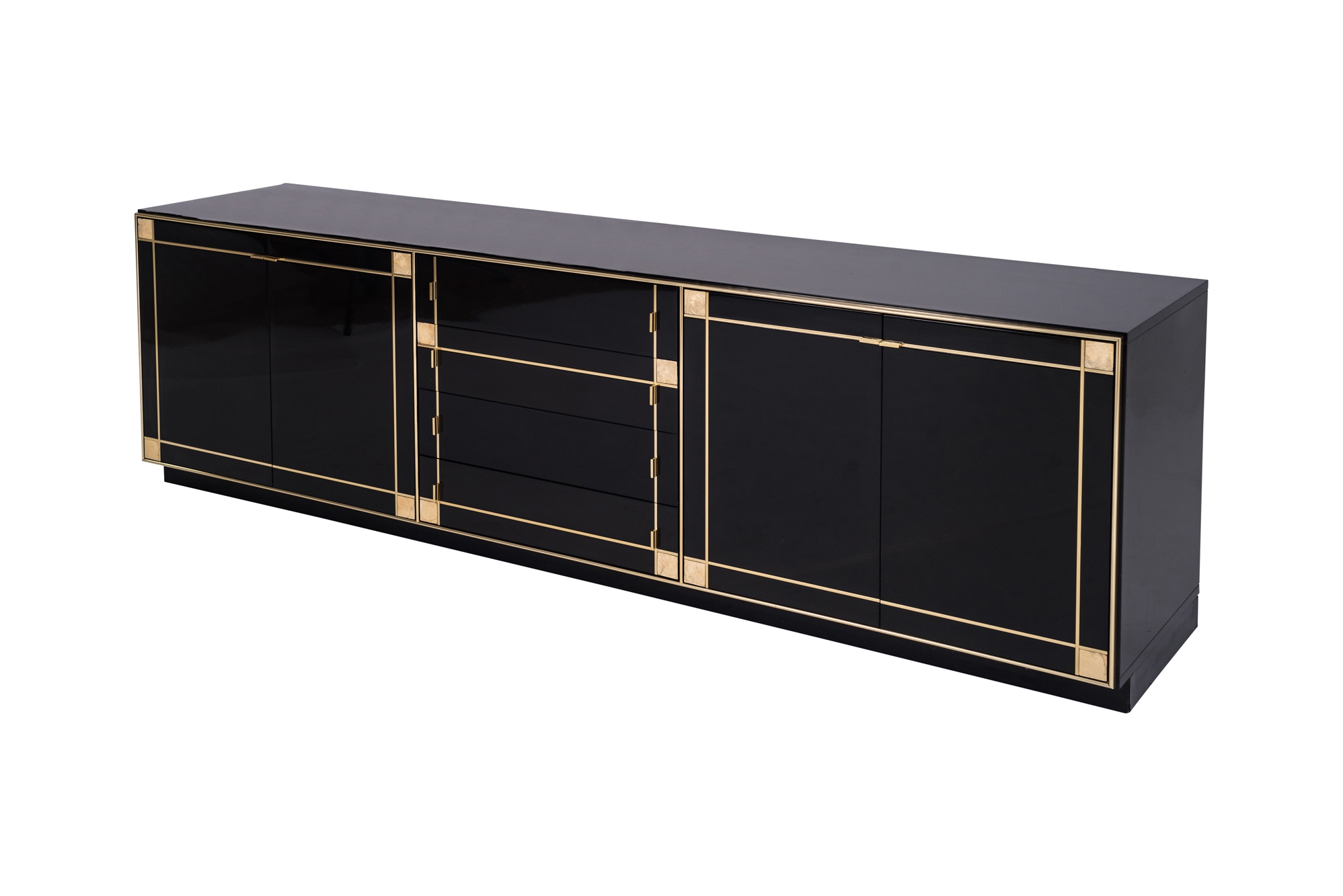 Pierre Cardin Large Black Lacquered Sideboard With Brass Details - 1980’s