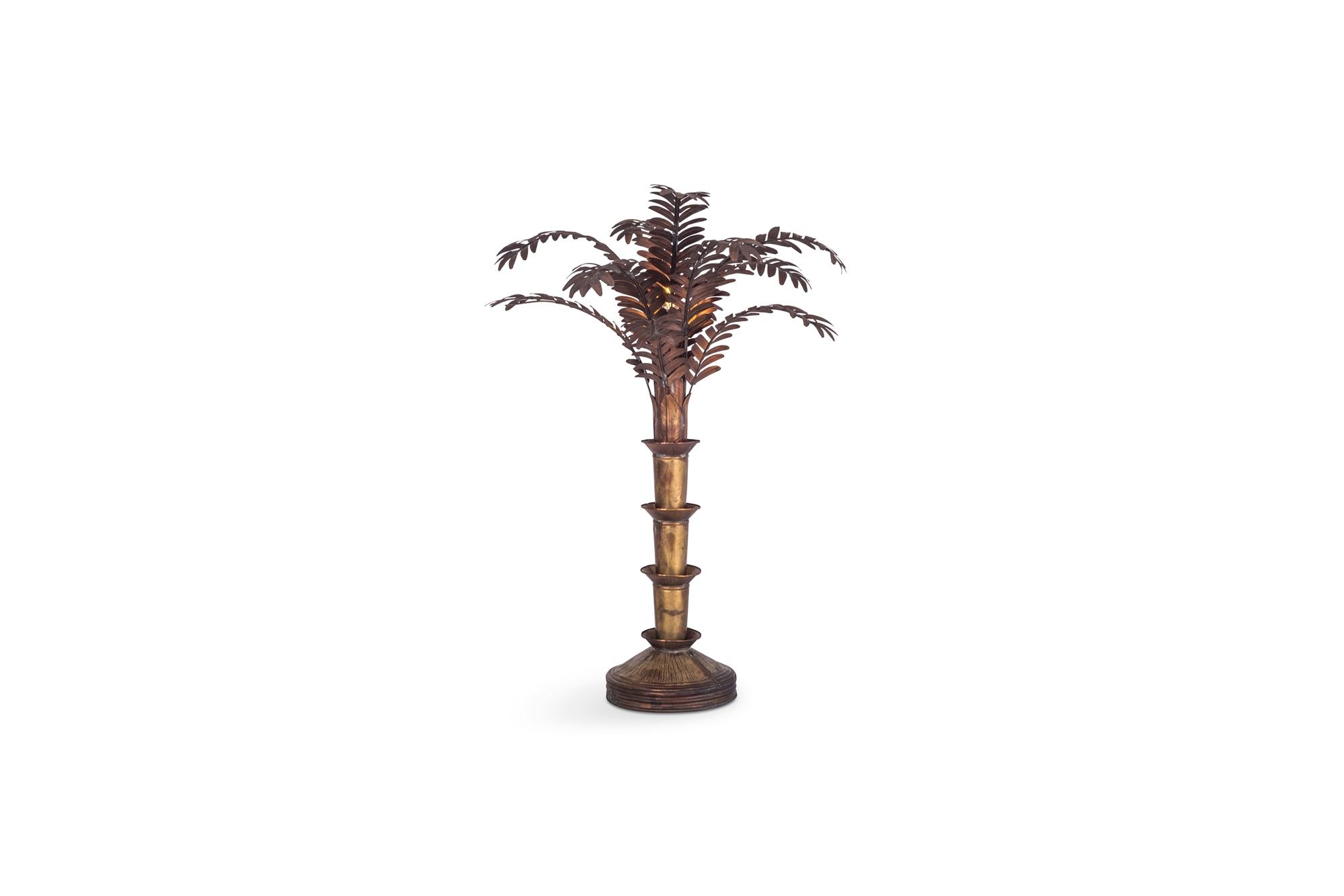 Maison Jansen Style Palmtree Table Lamp In Copper - 1970s