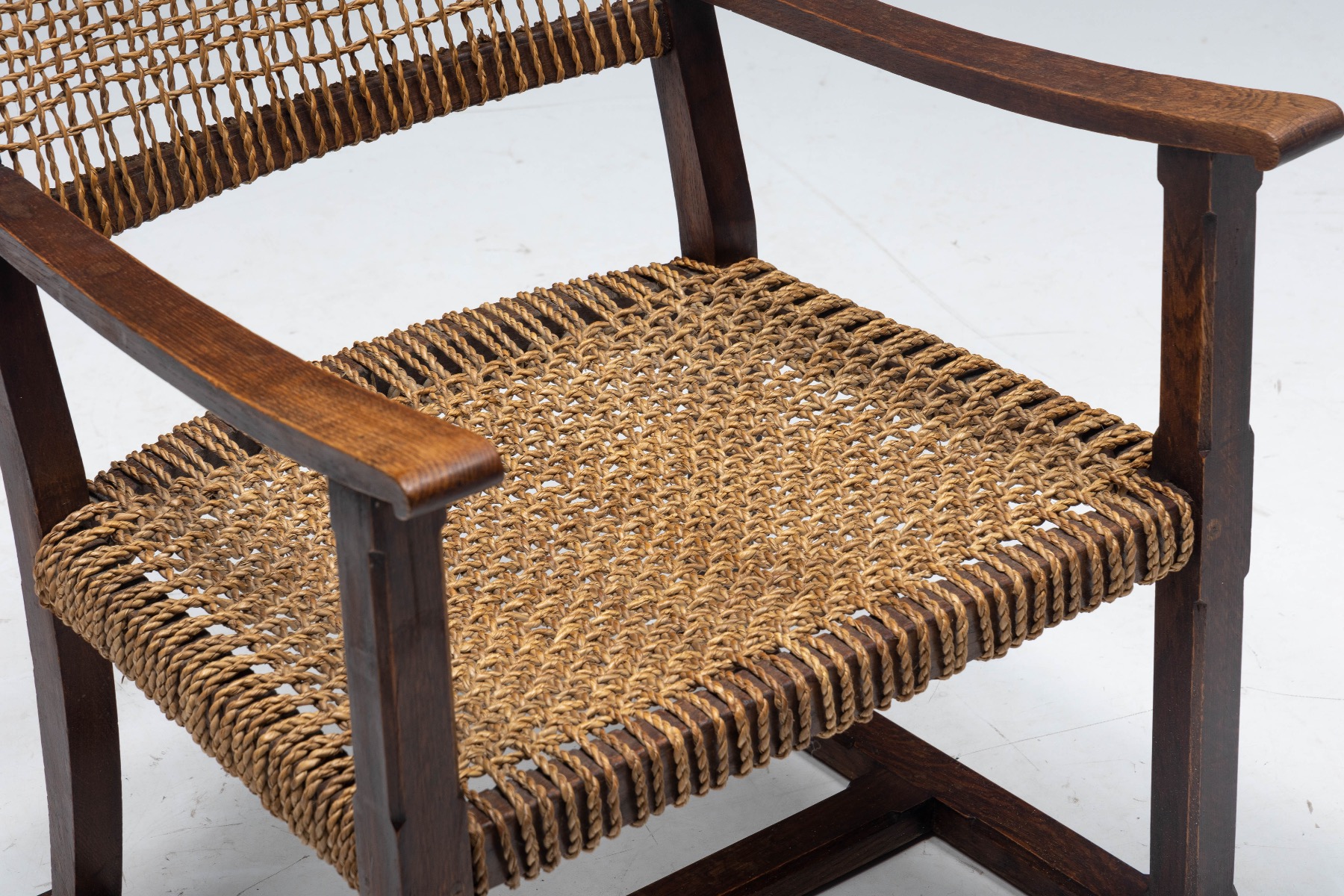Rustic Easy Chair in Solid Wood and Rope - 1930s