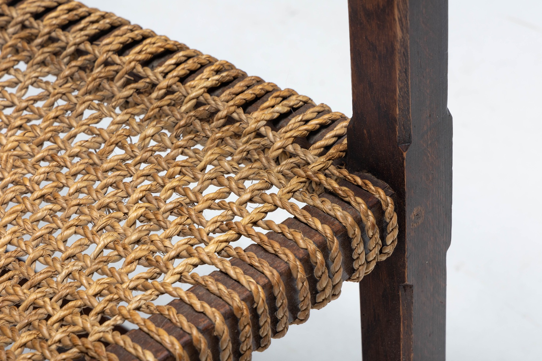 Rustic Easy Chair in Solid Wood and Rope - 1930s