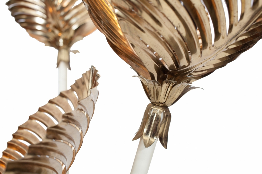 Gold Brass Palm Tree Floor Lamp - 1970s