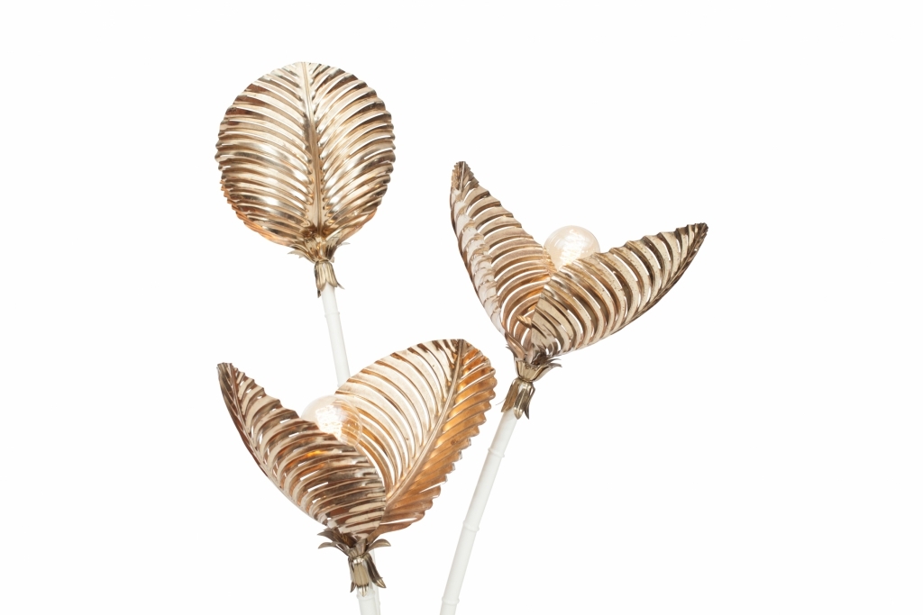 Gold Brass Palm Tree Floor Lamp - 1970s