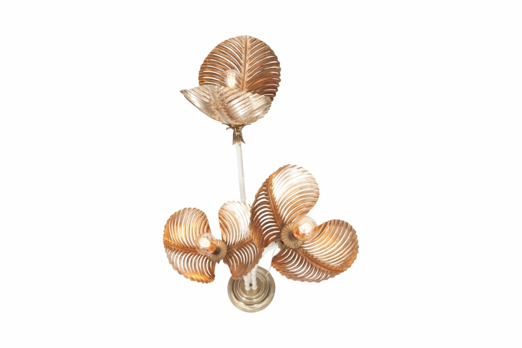 Gold Brass Palm Tree Floor Lamp - 1970s