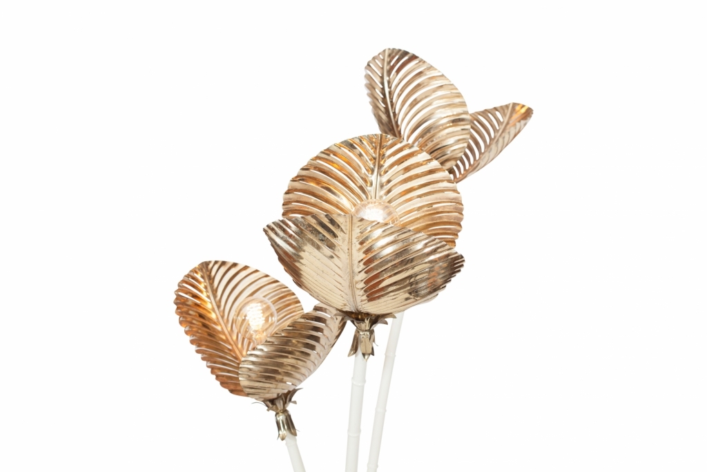 Gold Brass Palm Tree Floor Lamp - 1970s