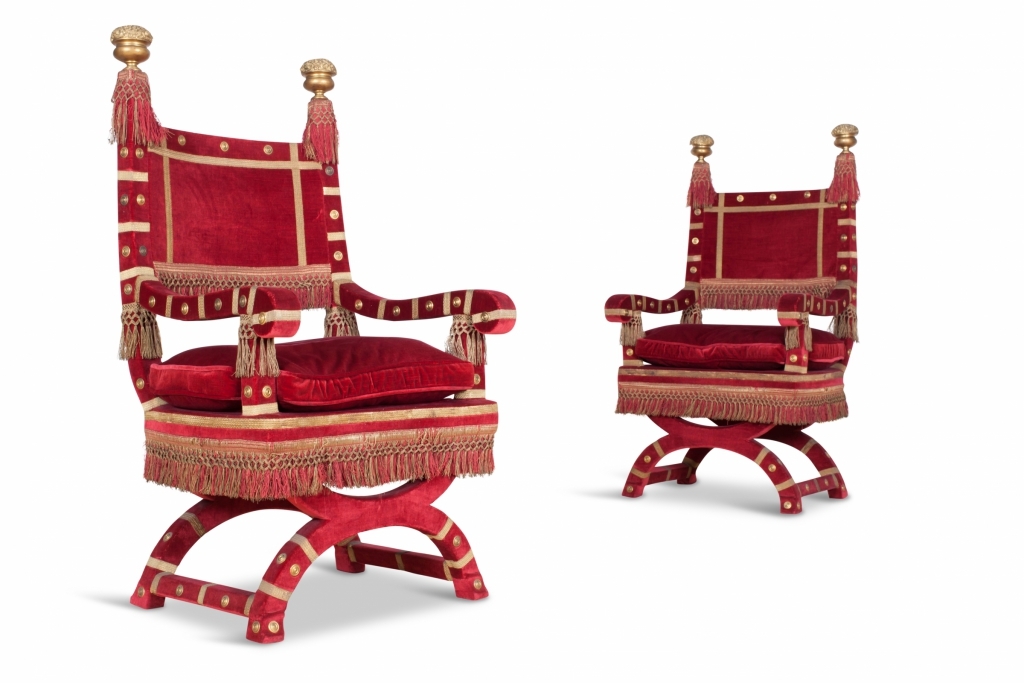Red Velvet Italian Throne Chairs - 1940s