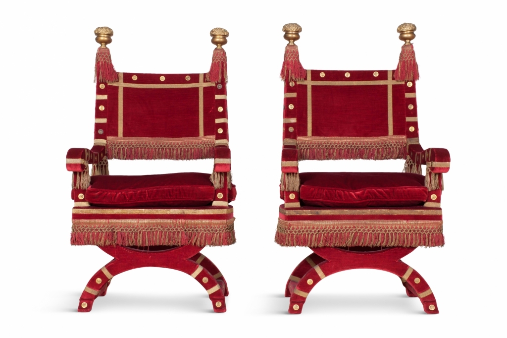 Red Velvet Italian Throne Chairs - 1940s