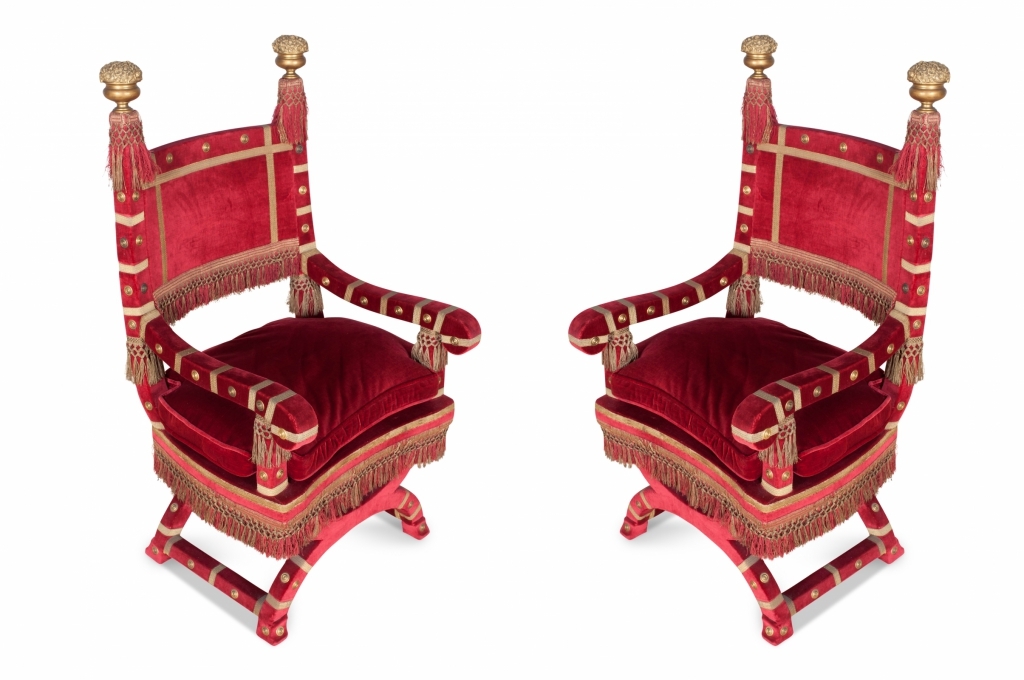 Red Velvet Italian Throne Chairs - 1940s