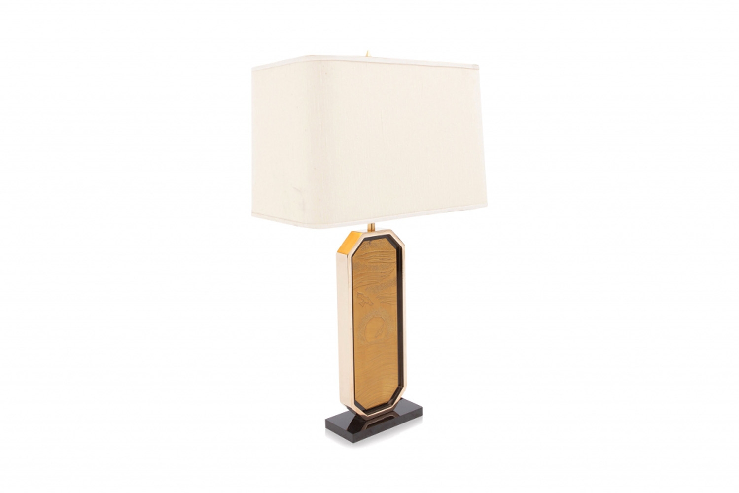 Gold Plated Brass Etched Table Lamp - 1980s