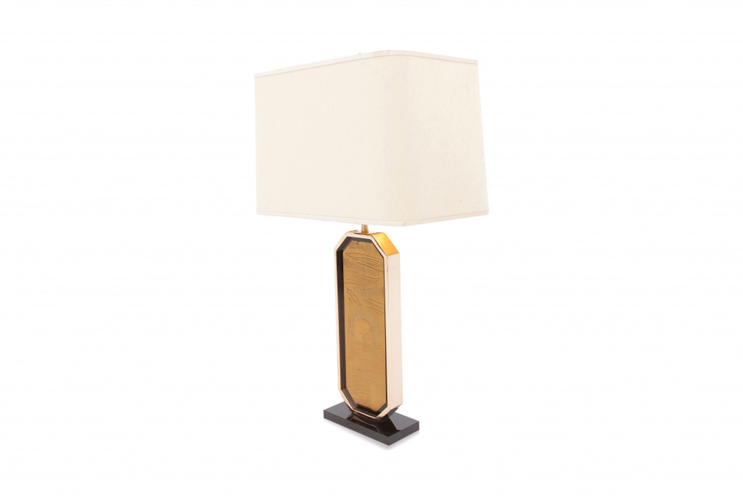 Gold Plated Brass Etched Table Lamp - 1980s