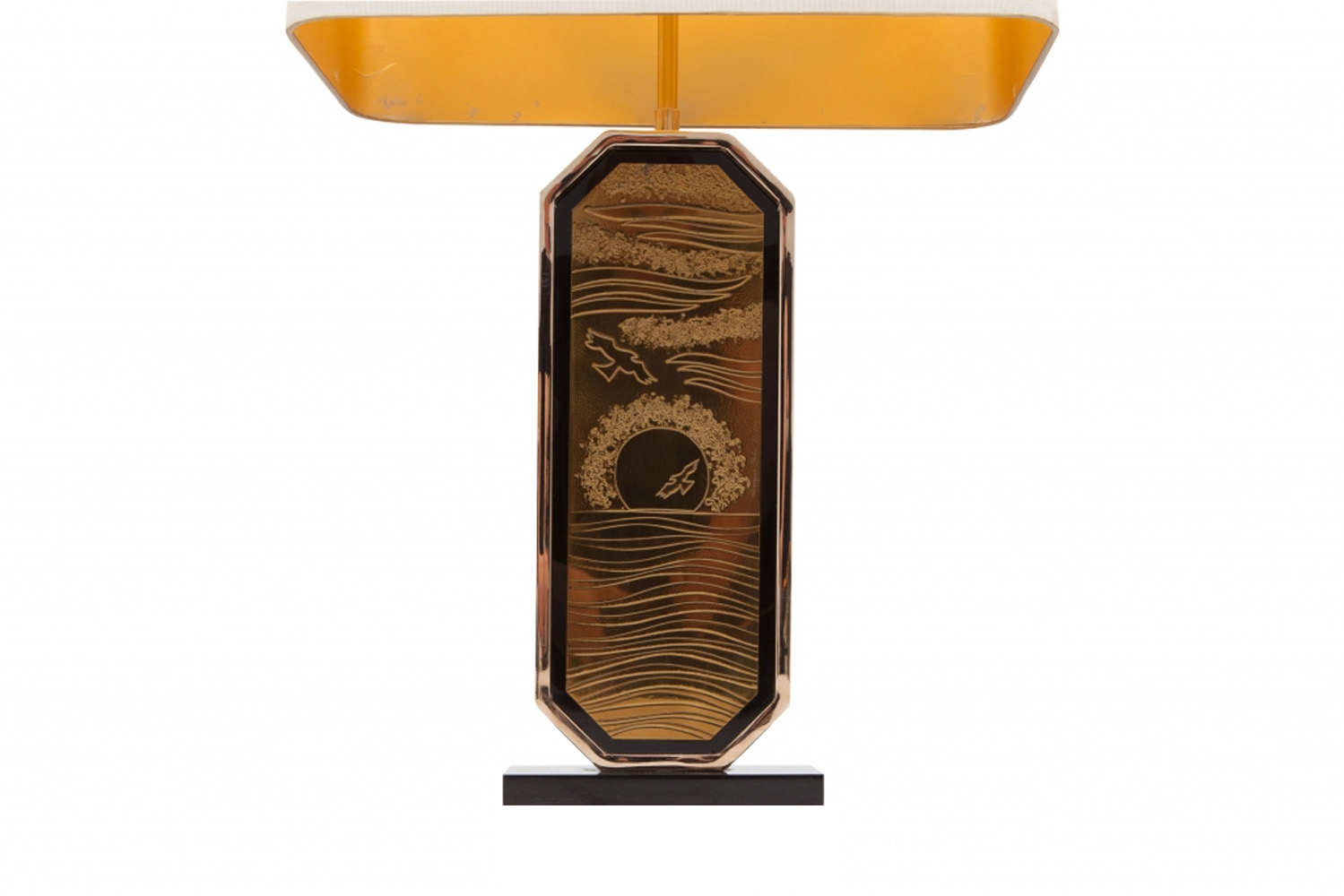 Gold Plated Brass Etched Table Lamp - 1980s