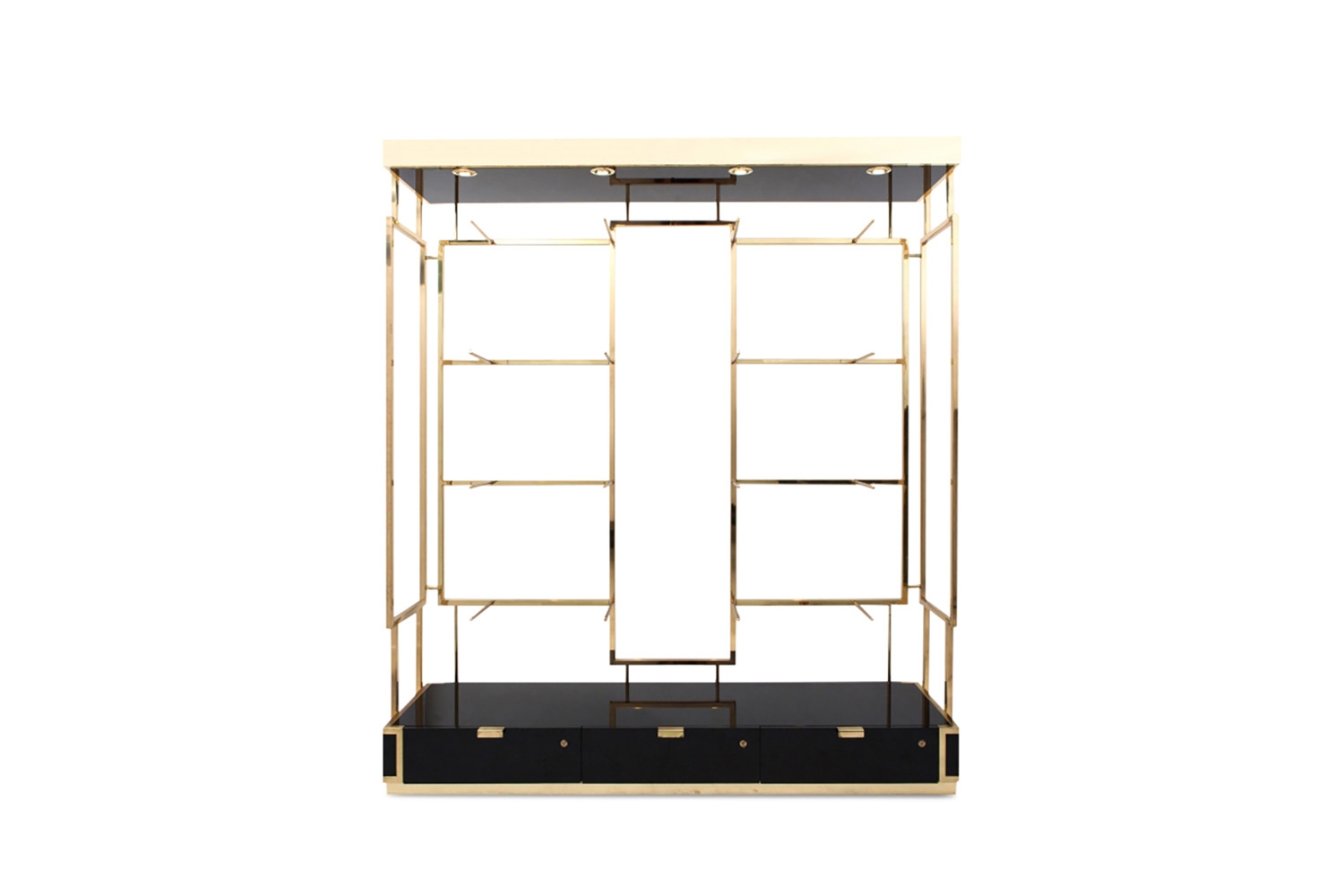 Black Lacquer And Brass Étagère Display Unit - 2000s