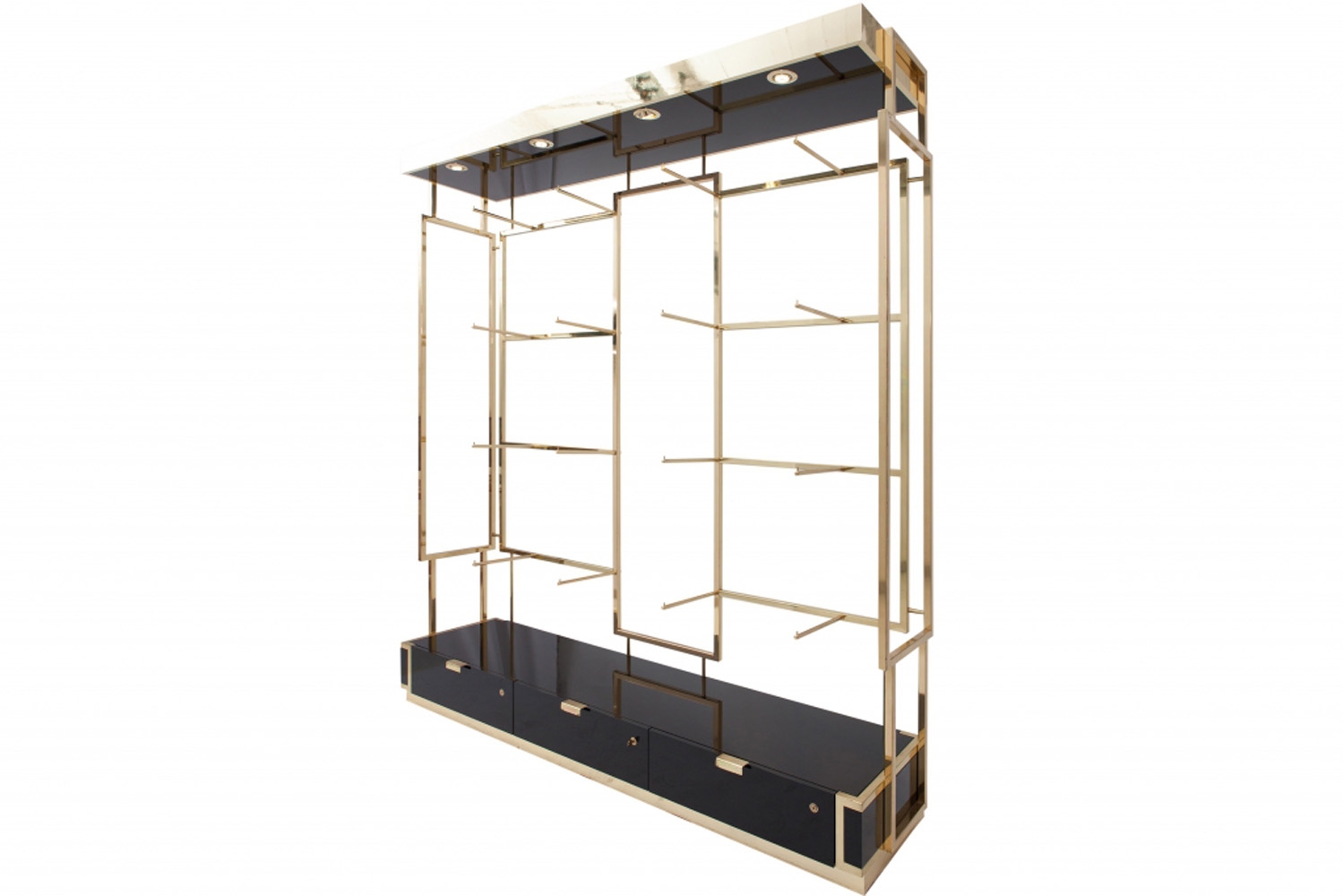 Black Lacquer And Brass Étagère Display Unit - 2000s