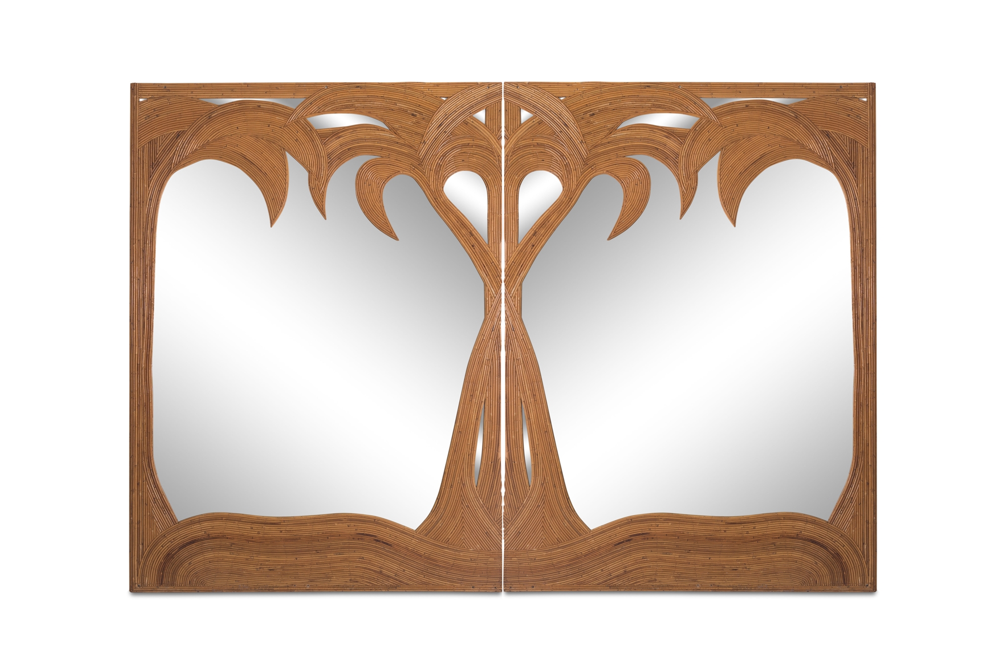 Vivai del Sud pair of Bamboo Palmtree Mirrors - 1970s
