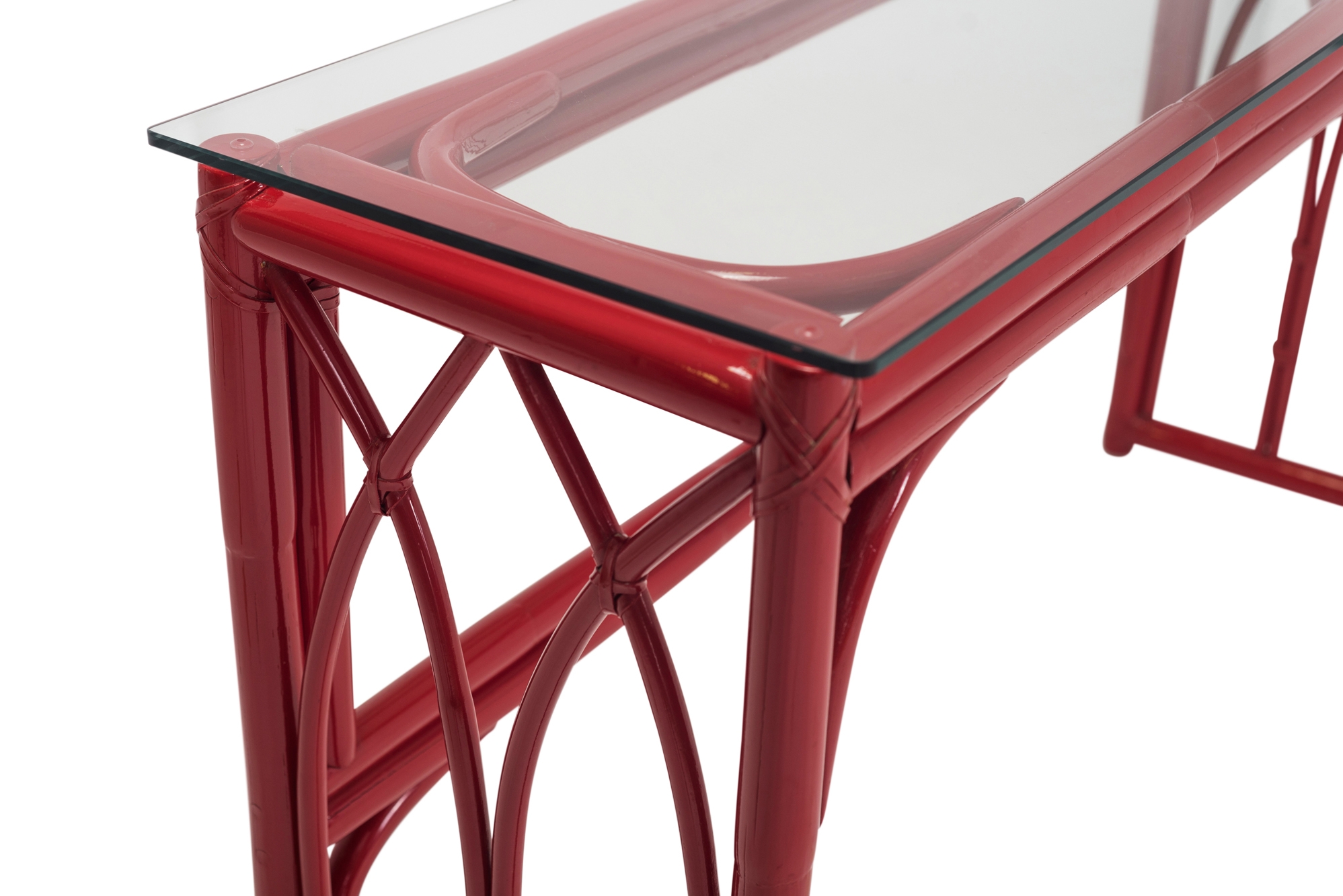 Lacquered Bamboo Vanity Table In Regency Style - 1970s
