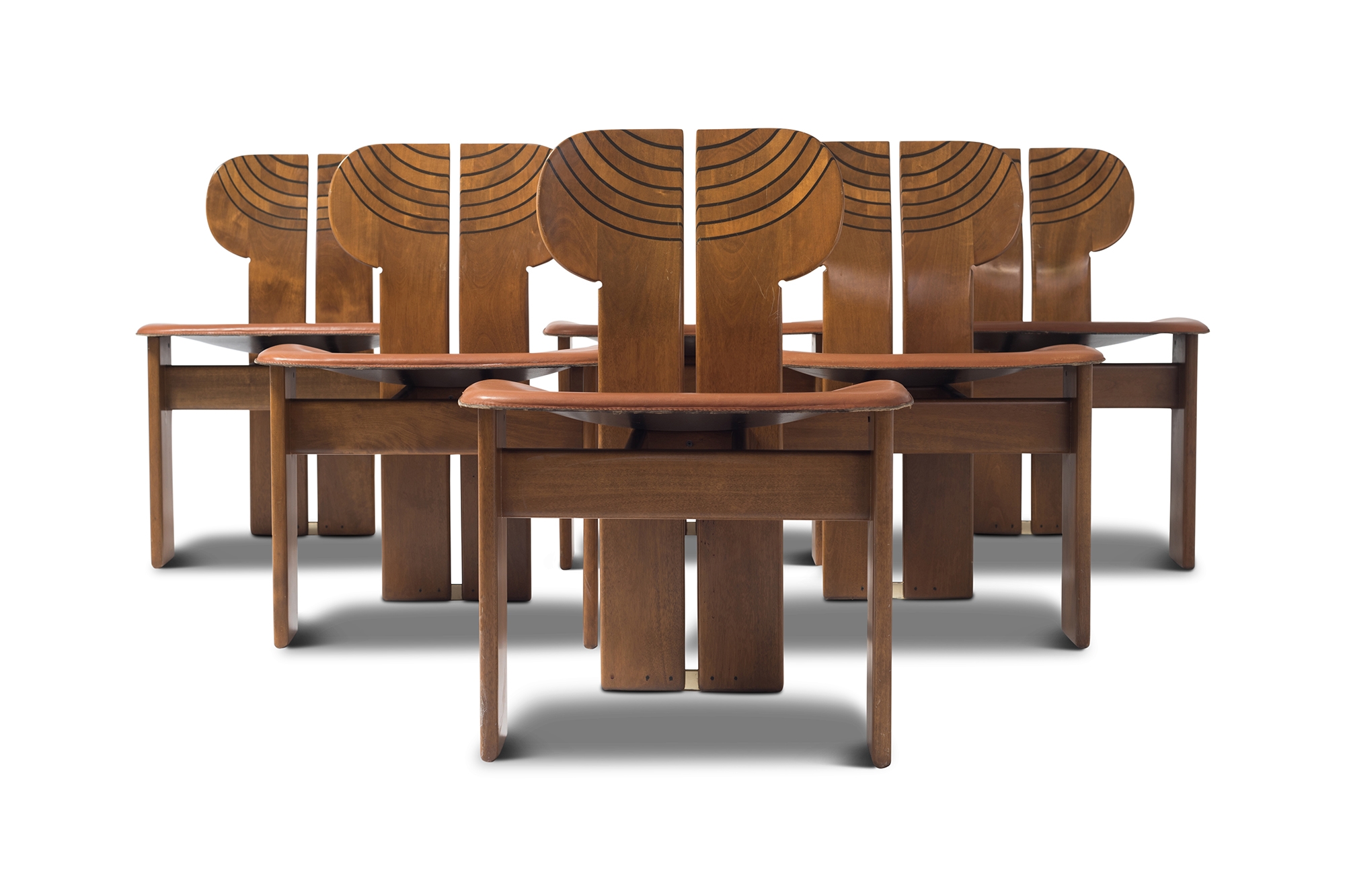 Afra and Tobia Scarpa Africa Chairs With Cognac Leather Seating - 1975