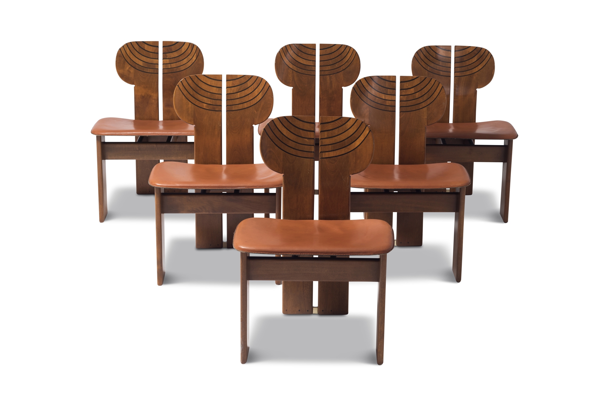 Afra and Tobia Scarpa Africa Chairs With Cognac Leather Seating - 1975