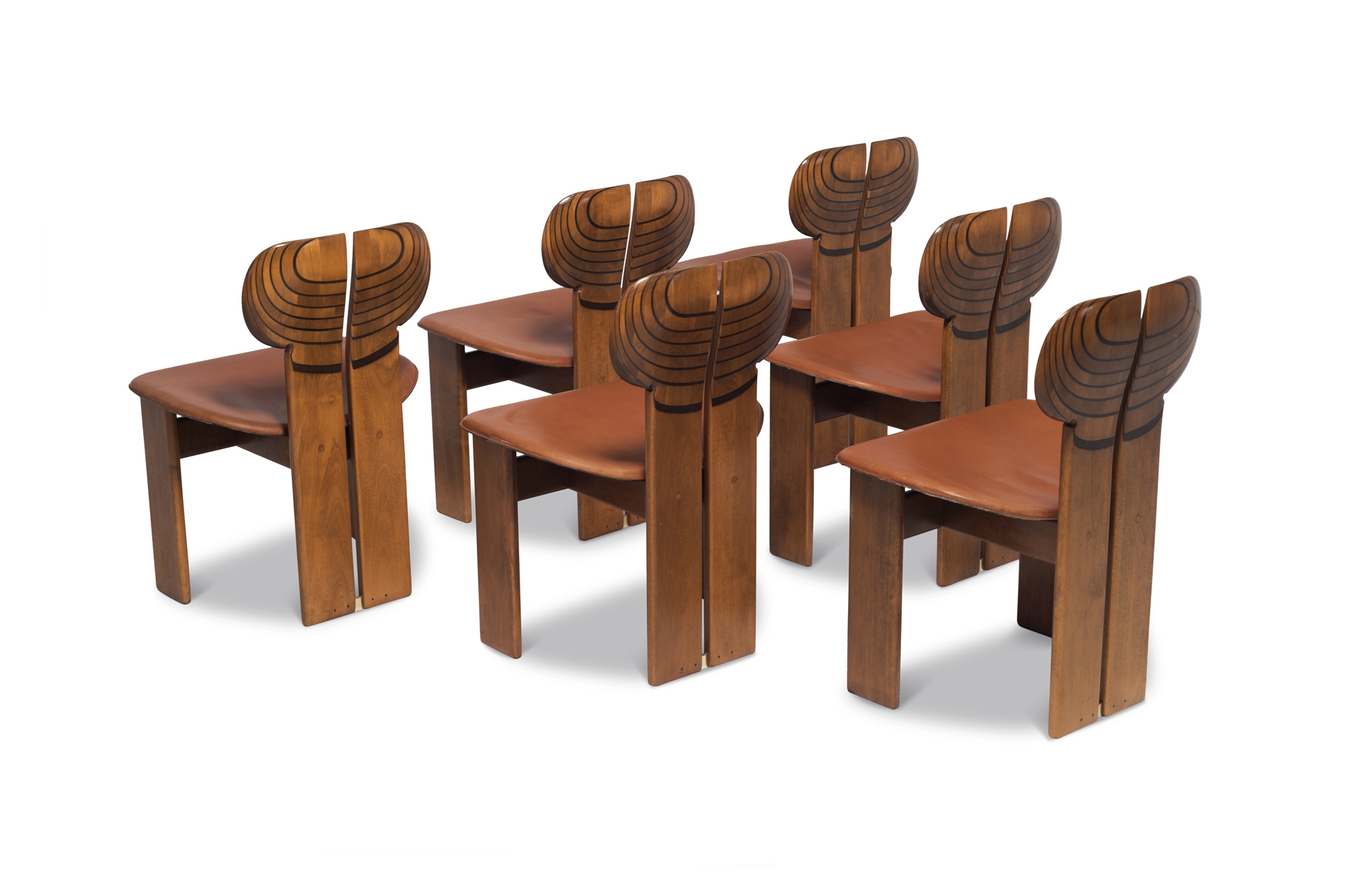 Afra and Tobia Scarpa Africa Chairs With Cognac Leather Seating - 1975