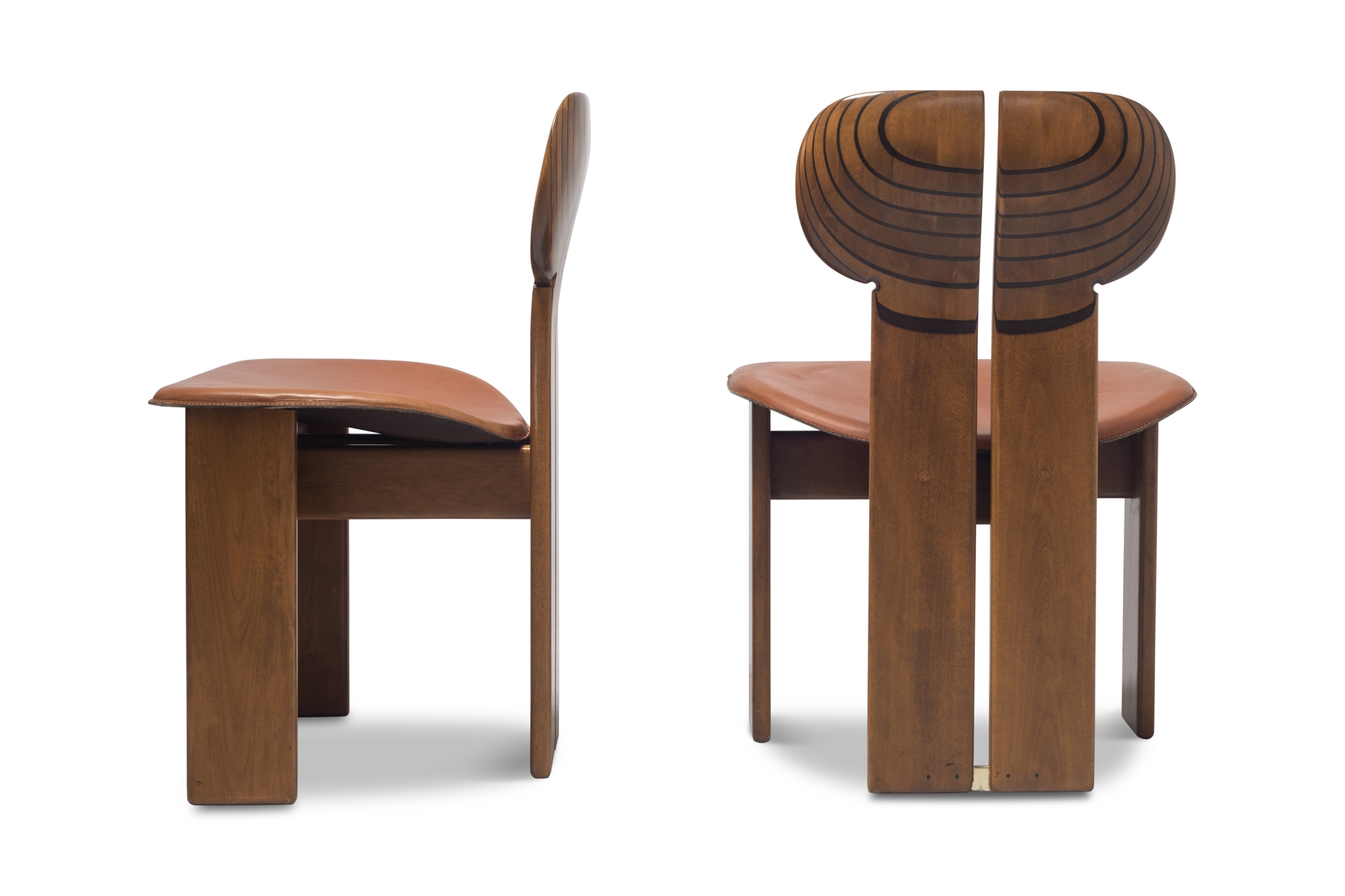 Afra and Tobia Scarpa Africa Chairs With Cognac Leather Seating - 1975