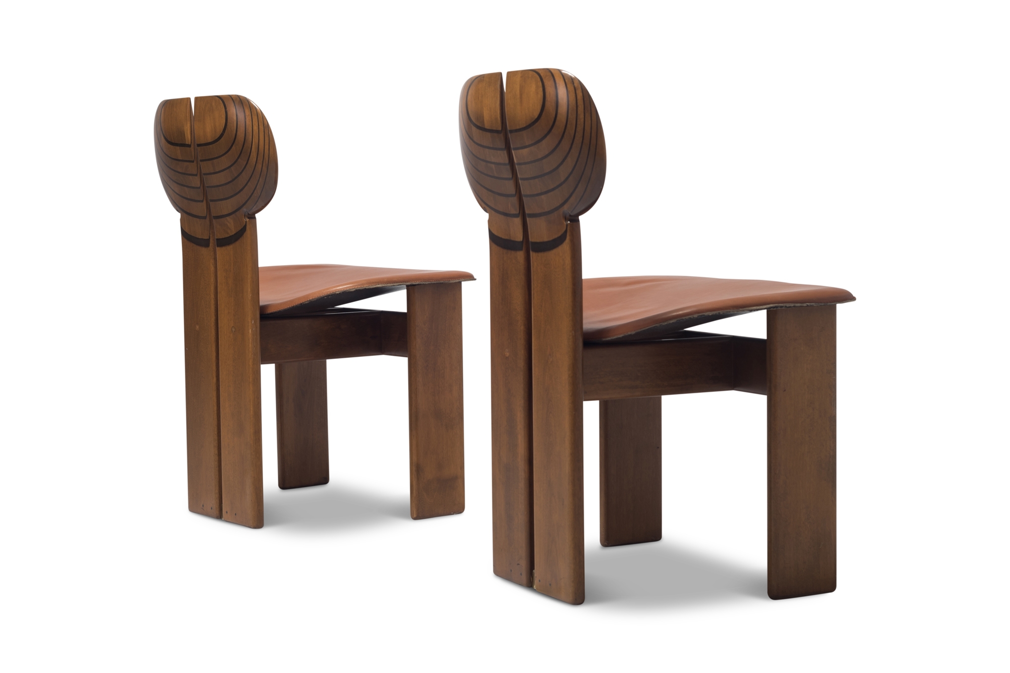 Afra and Tobia Scarpa Africa Chairs With Cognac Leather Seating - 1975