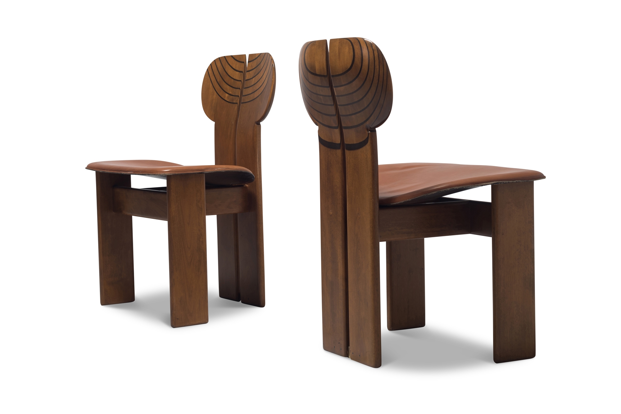 Afra and Tobia Scarpa Africa Chairs With Cognac Leather Seating - 1975
