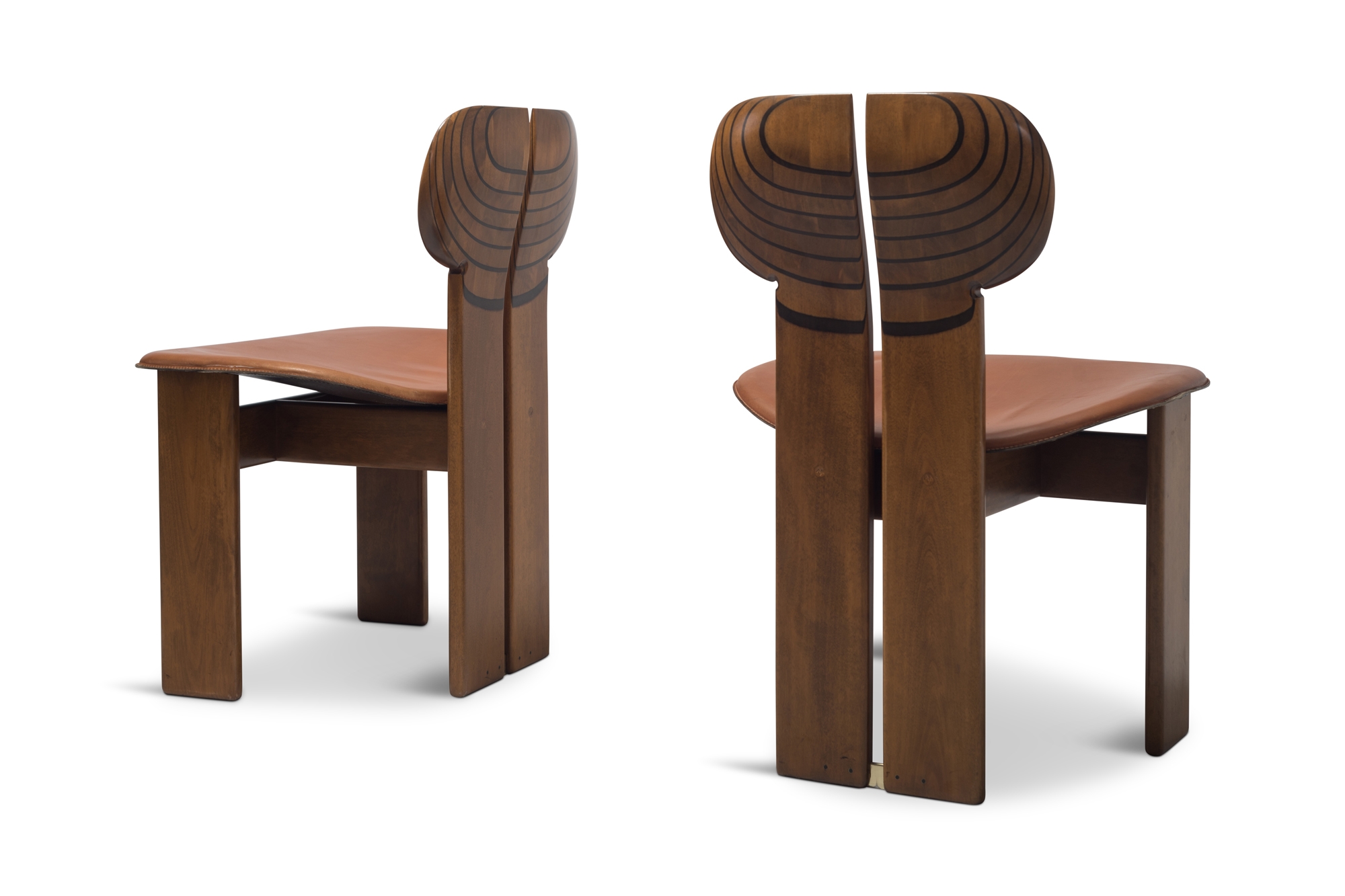 Afra and Tobia Scarpa Africa Chairs With Cognac Leather Seating - 1975