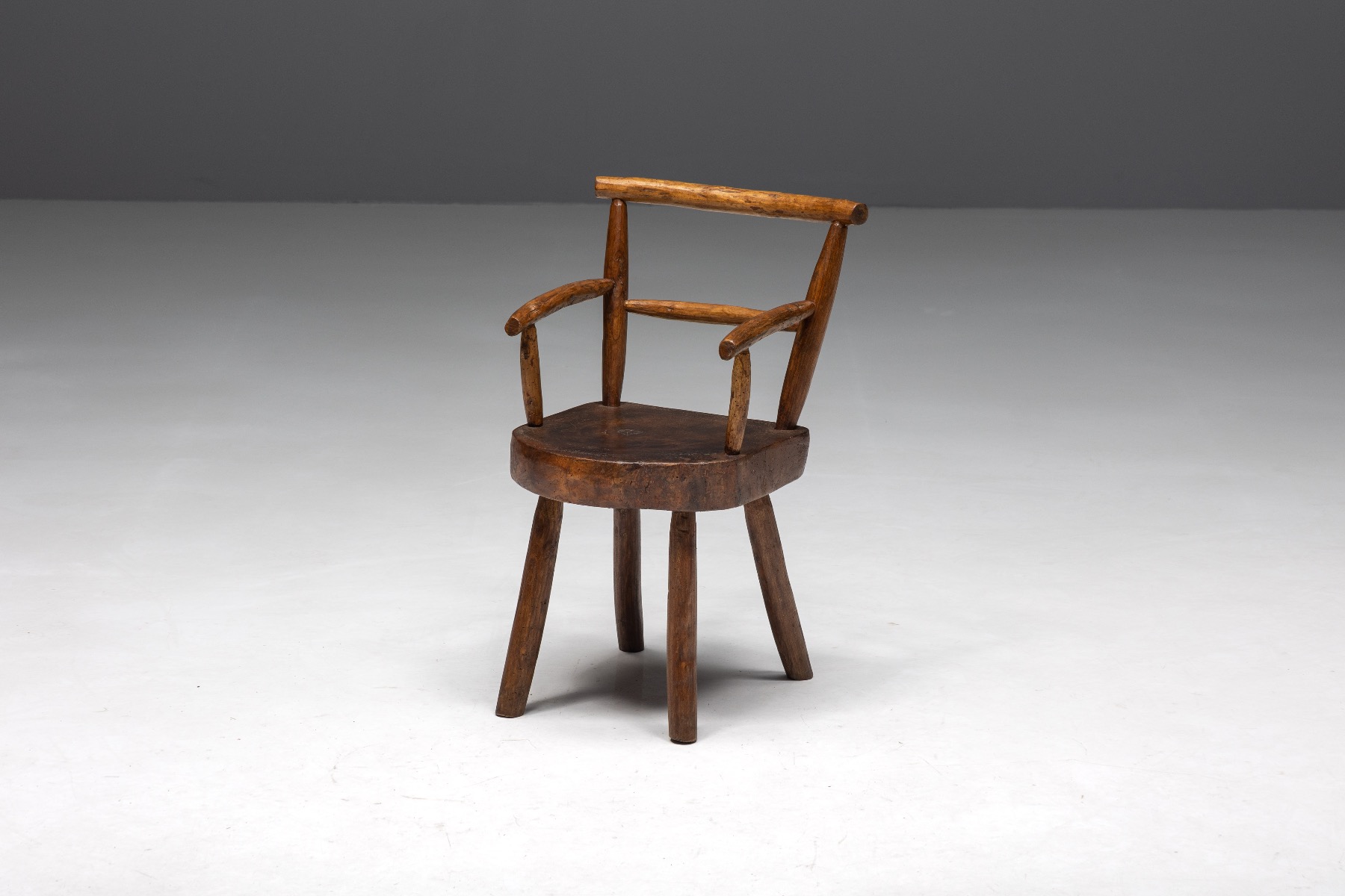 Brutalist Solid Wood Child's Armchair - 1960s