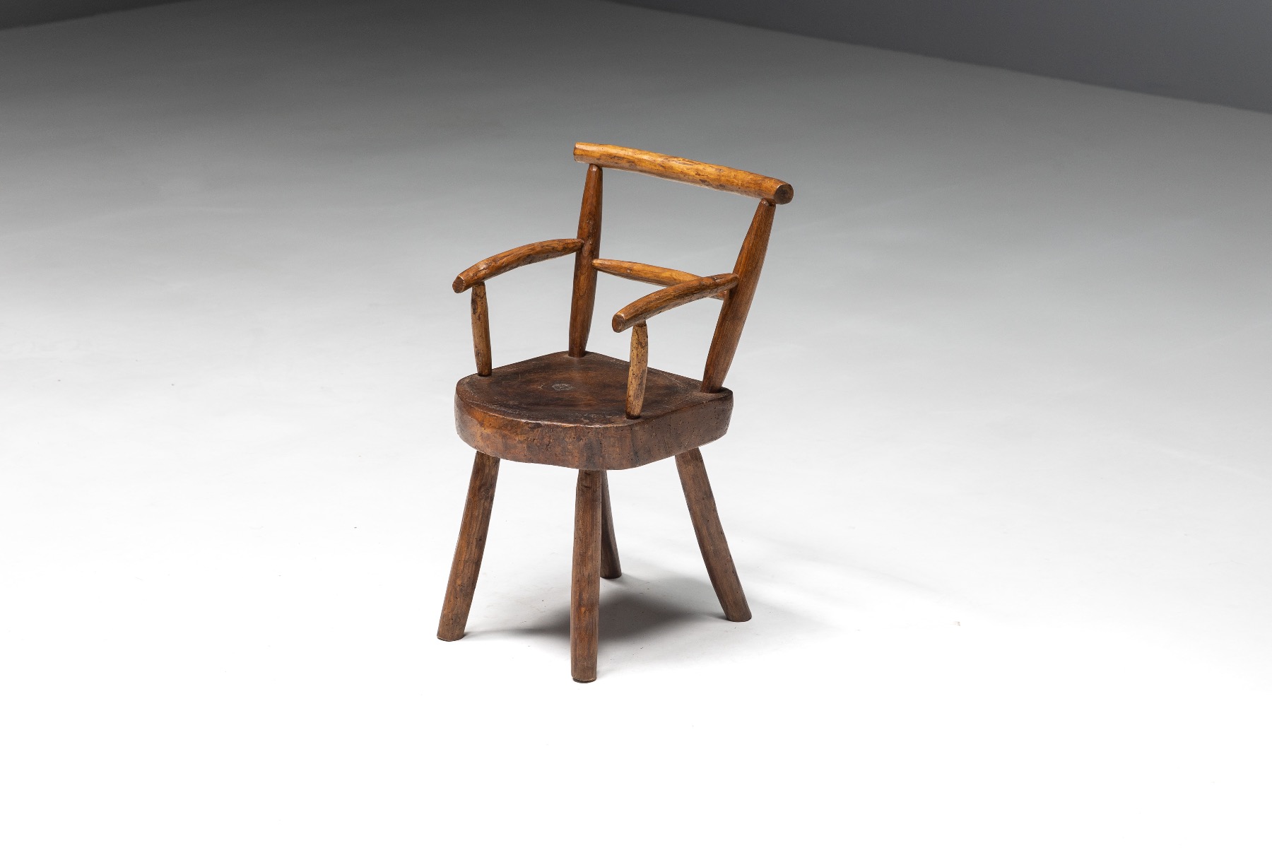 Brutalist Solid Wood Child's Armchair - 1960s