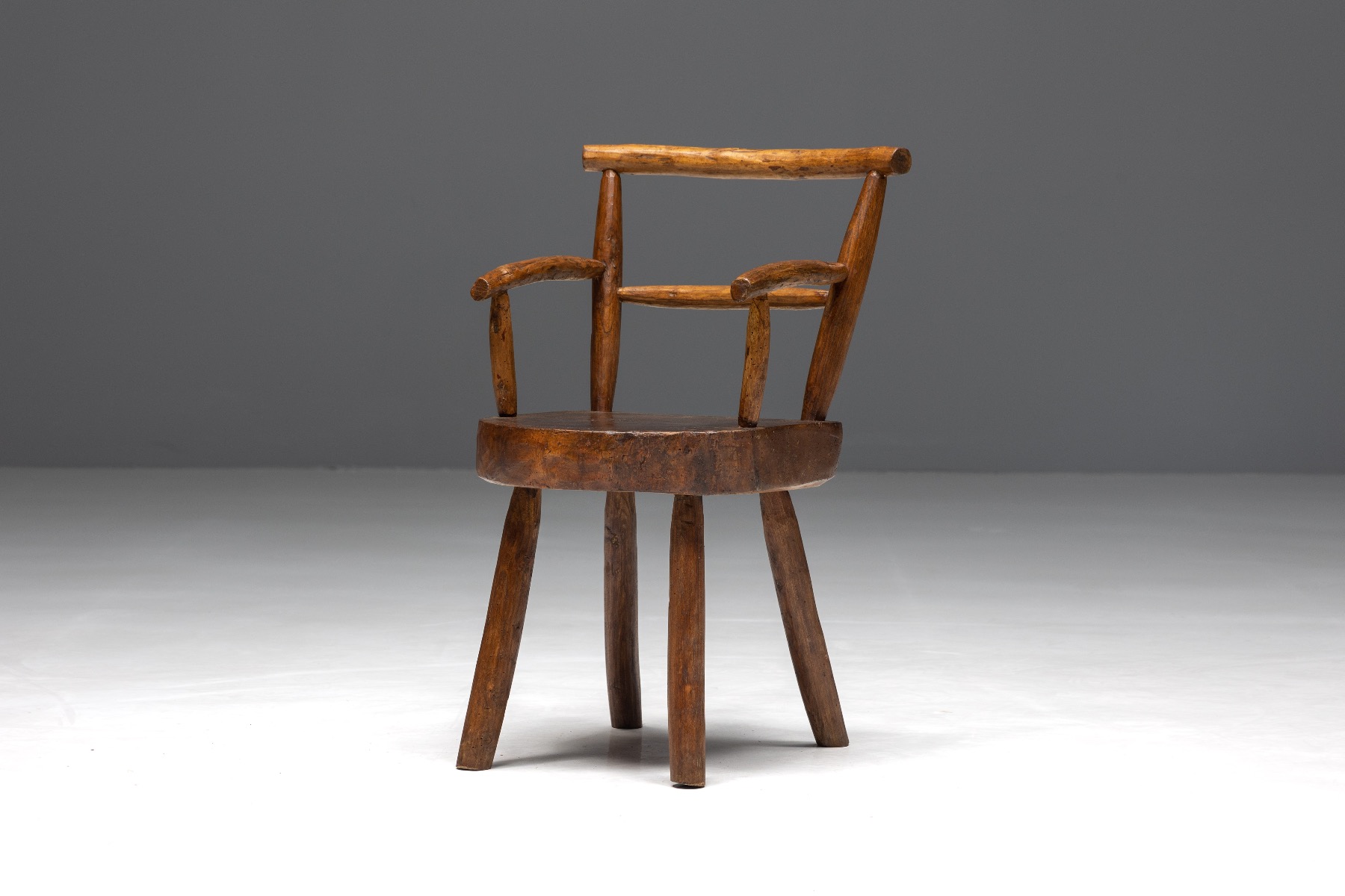 Brutalist Solid Wood Child's Armchair - 1960s