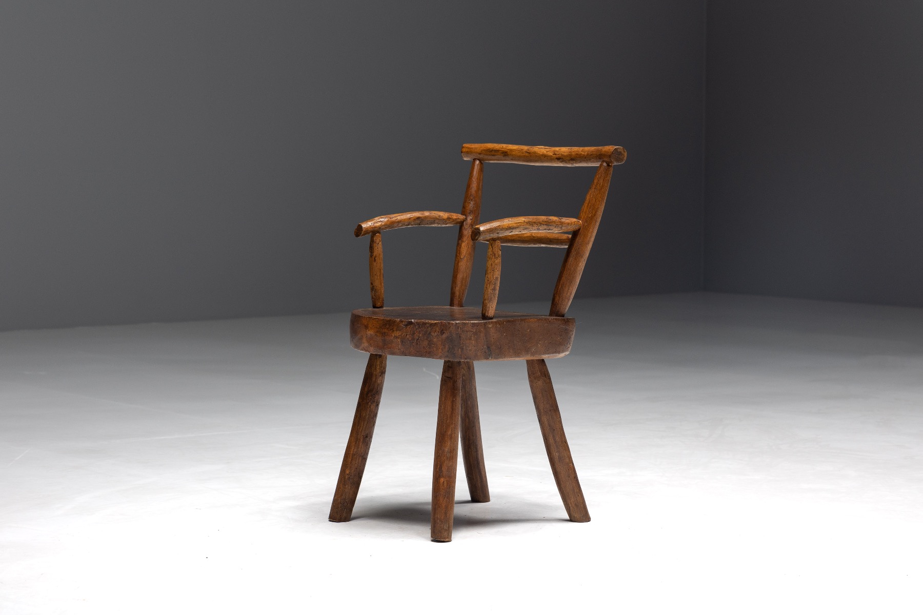 Brutalist Solid Wood Child's Armchair - 1960s